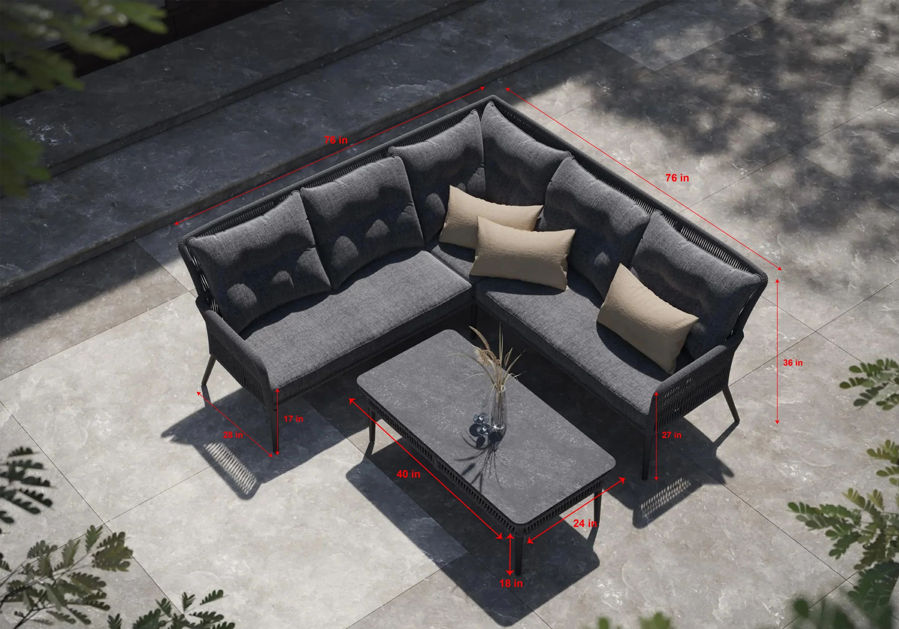 Mitya Outdoor Garden Balcony Sofa Set 5 Seater and 1 Center Table Set, Braid & Rope (Dark + Grey) - Image 5