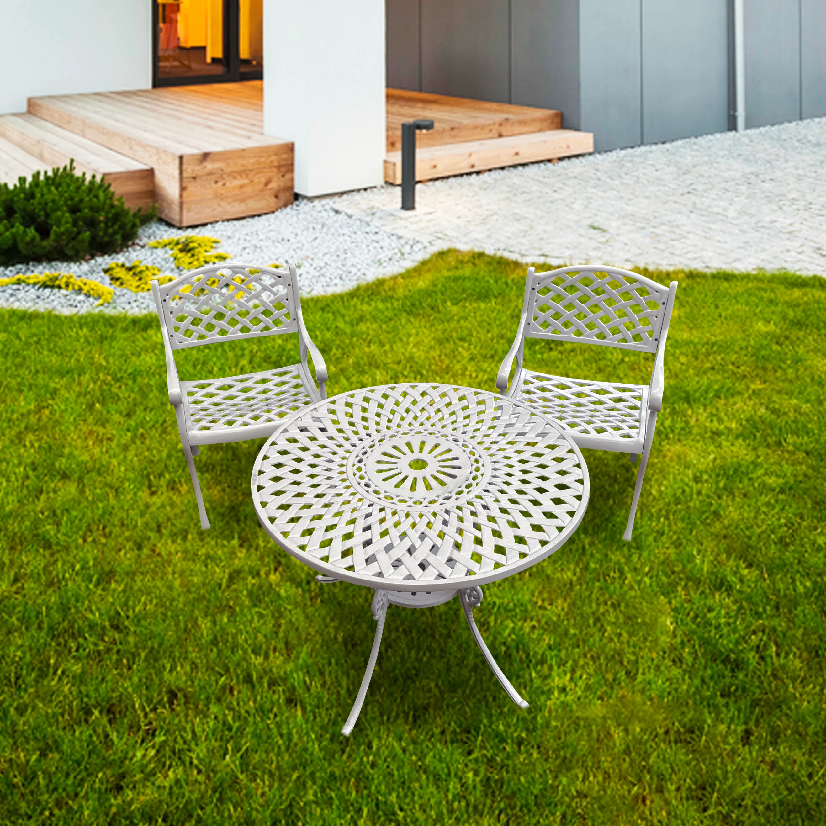 Natale Cast Aluminium Garden Patio Seating 2 Chair and 1 Table Set - Image 10