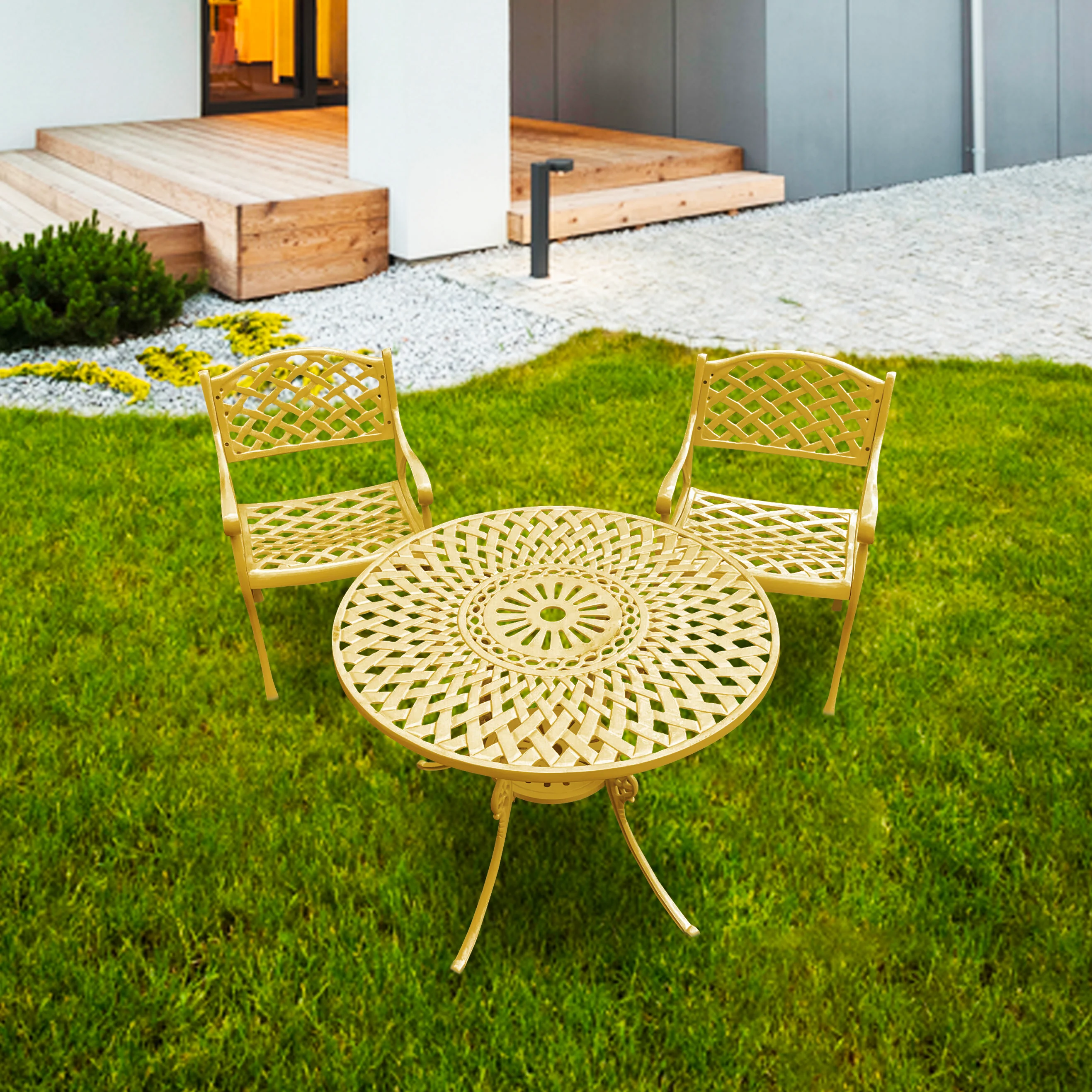 Natale Cast Aluminium Garden Patio Seating 2 Chair and 1 Table Set - Image 11