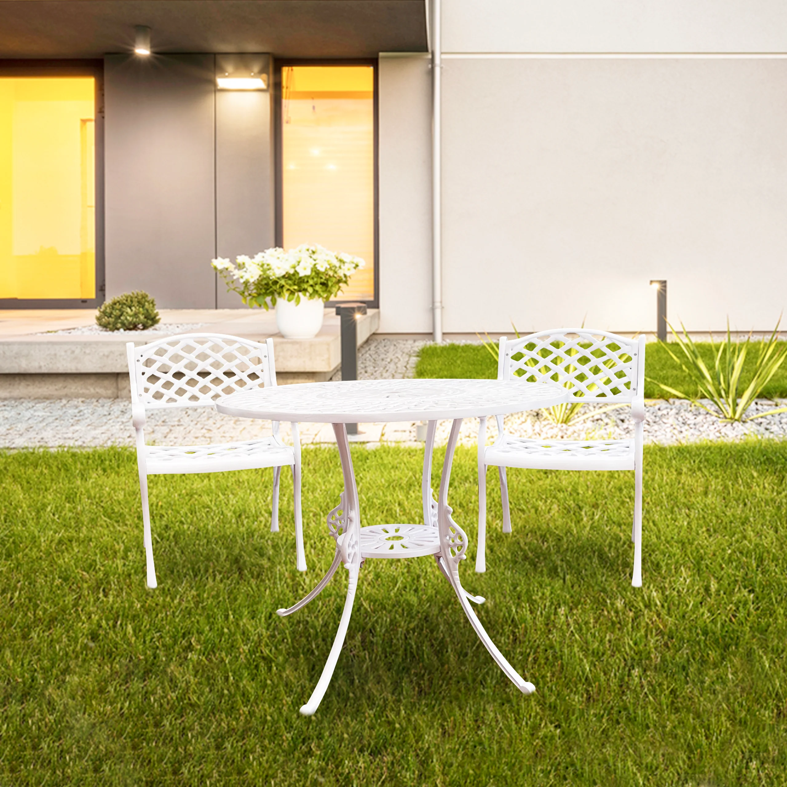 Natale Cast Aluminium Garden Patio Seating 2 Chair and 1 Table Set - Image 3