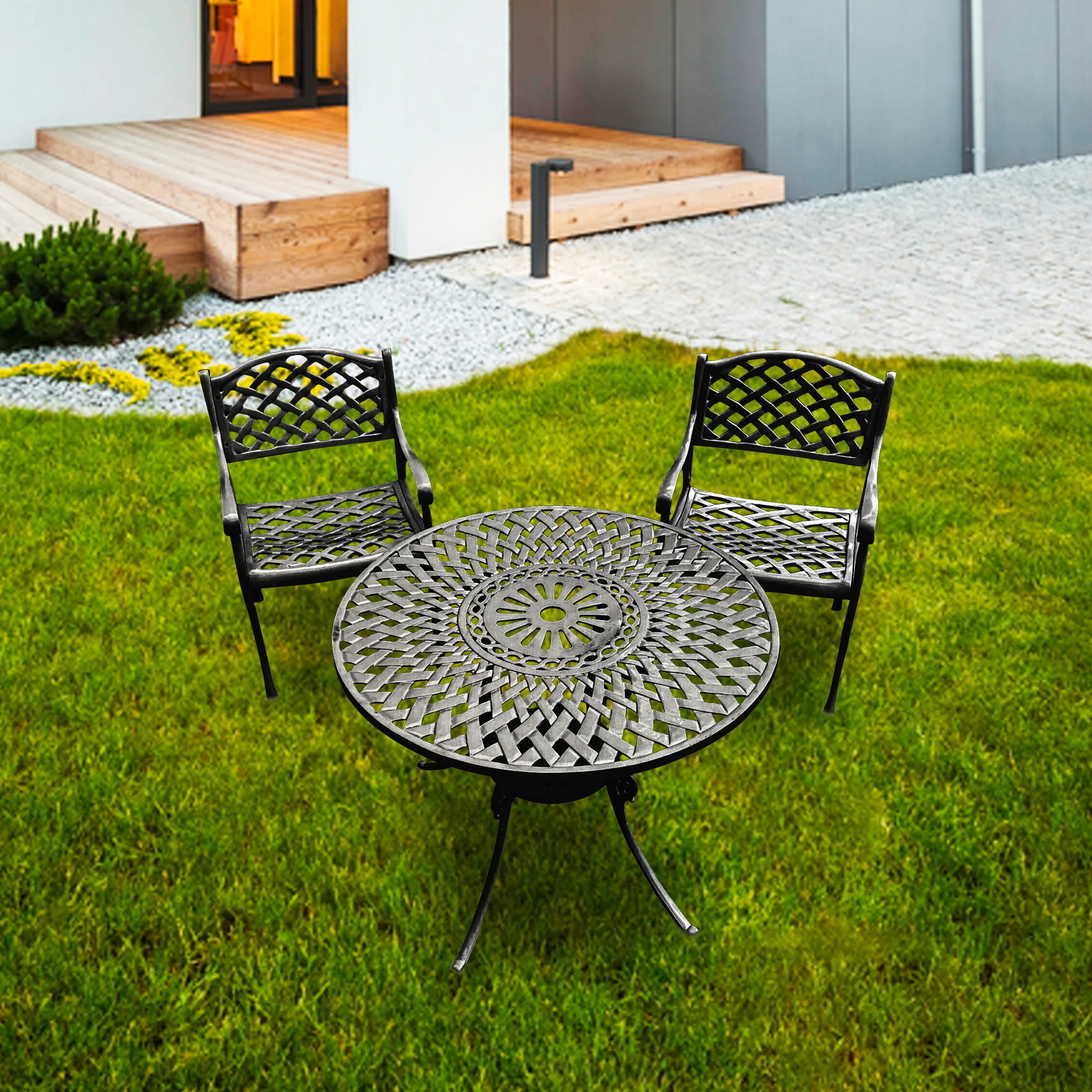 Natale Cast Aluminium Garden Patio Seating 2 Chair and 1 Table Set - Image 7