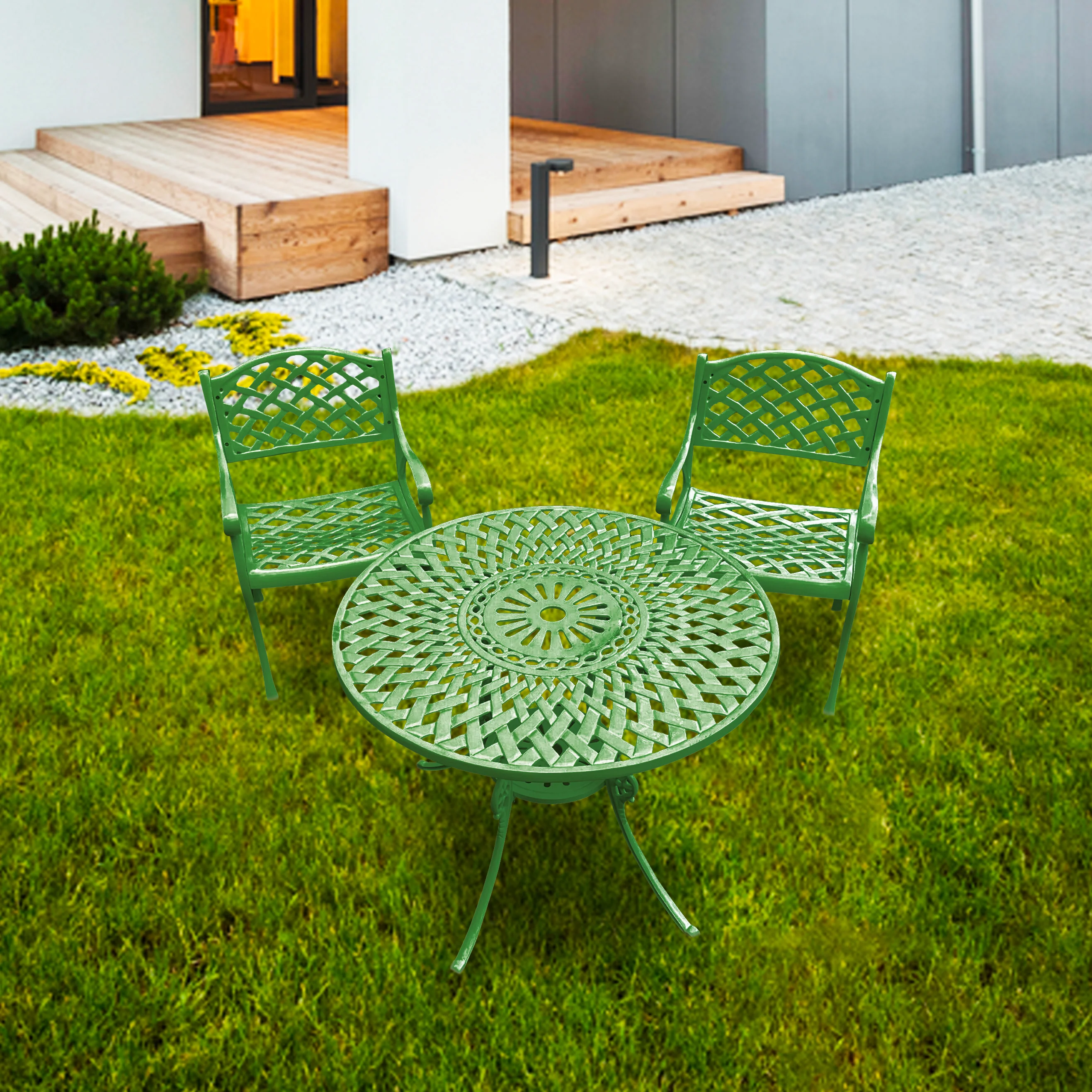 Natale Cast Aluminium Garden Patio Seating 2 Chair and 1 Table Set - Image 8