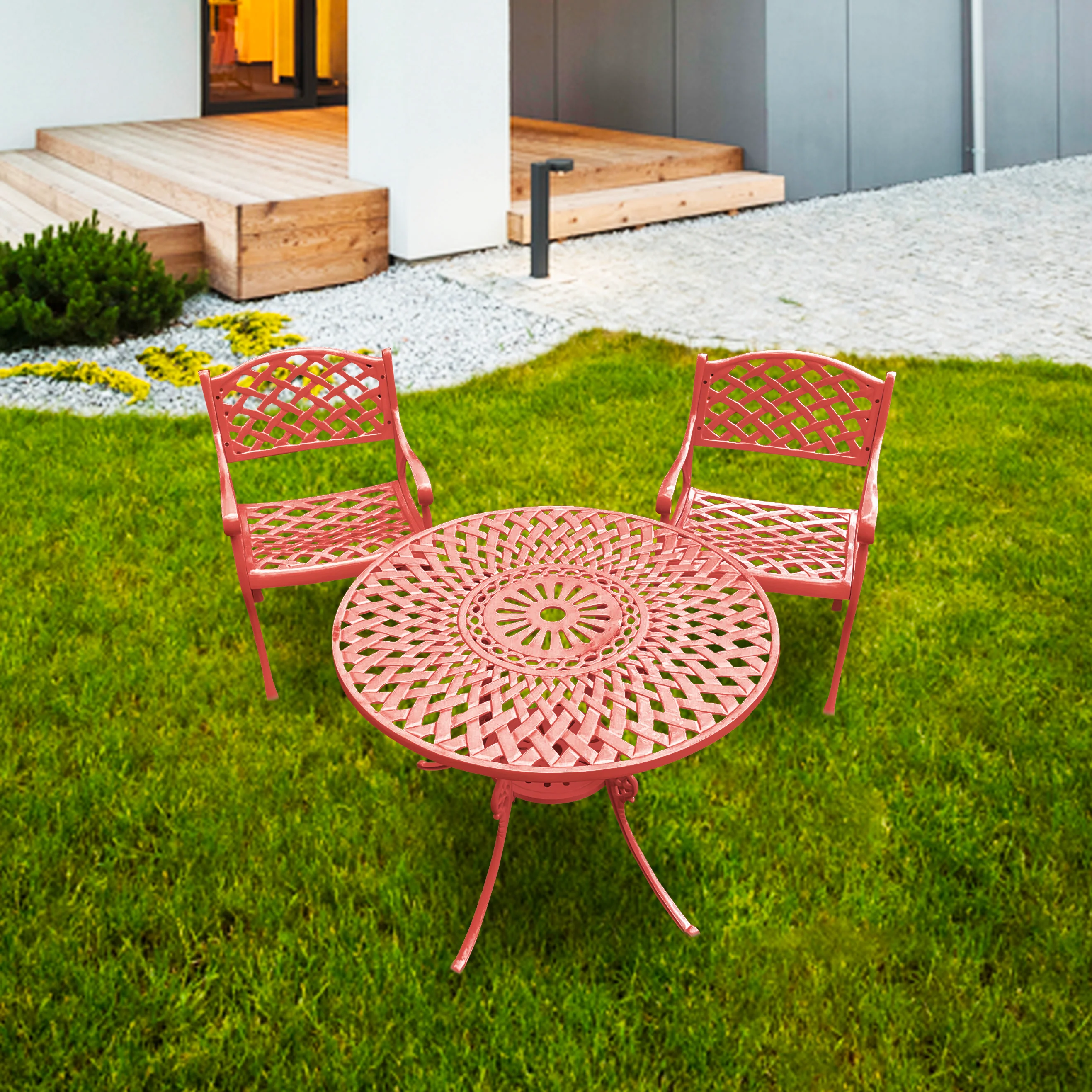 Natale Cast Aluminium Garden Patio Seating 2 Chair and 1 Table Set - Image 9