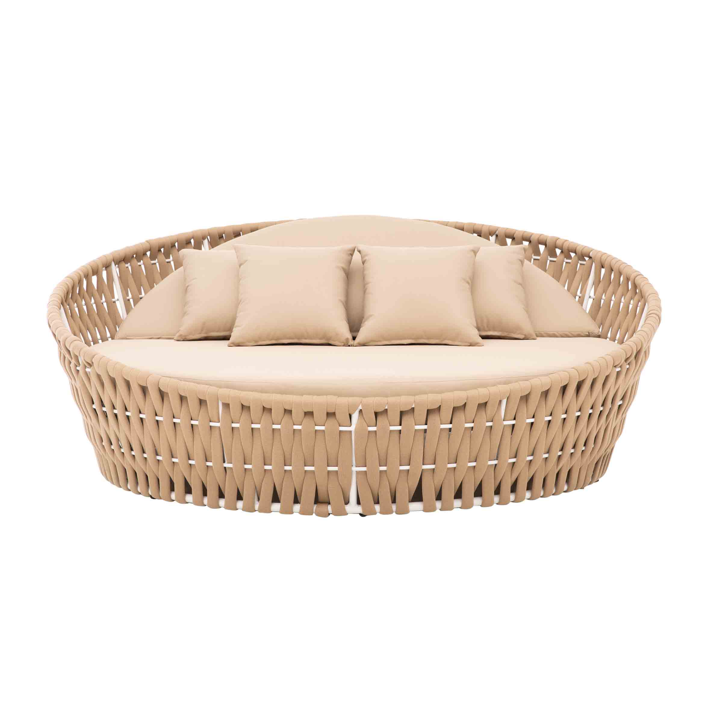 Neck Outdoor Poolside Sunbed With Cushion Daybed (Tan) Braided & Rope - Image 2