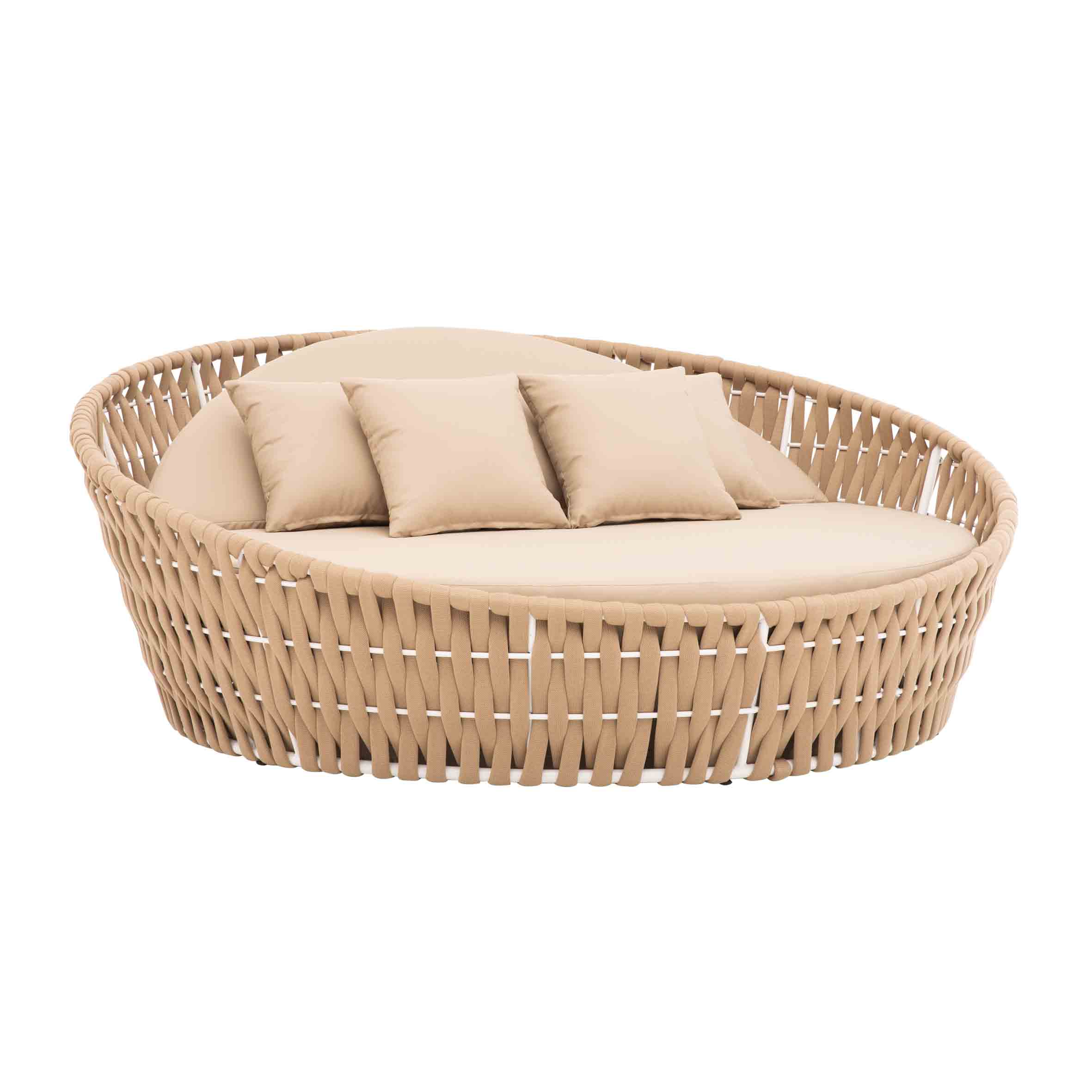 Neck Outdoor Poolside Sunbed With Cushion Daybed (Tan) Braided & Rope - Image 3