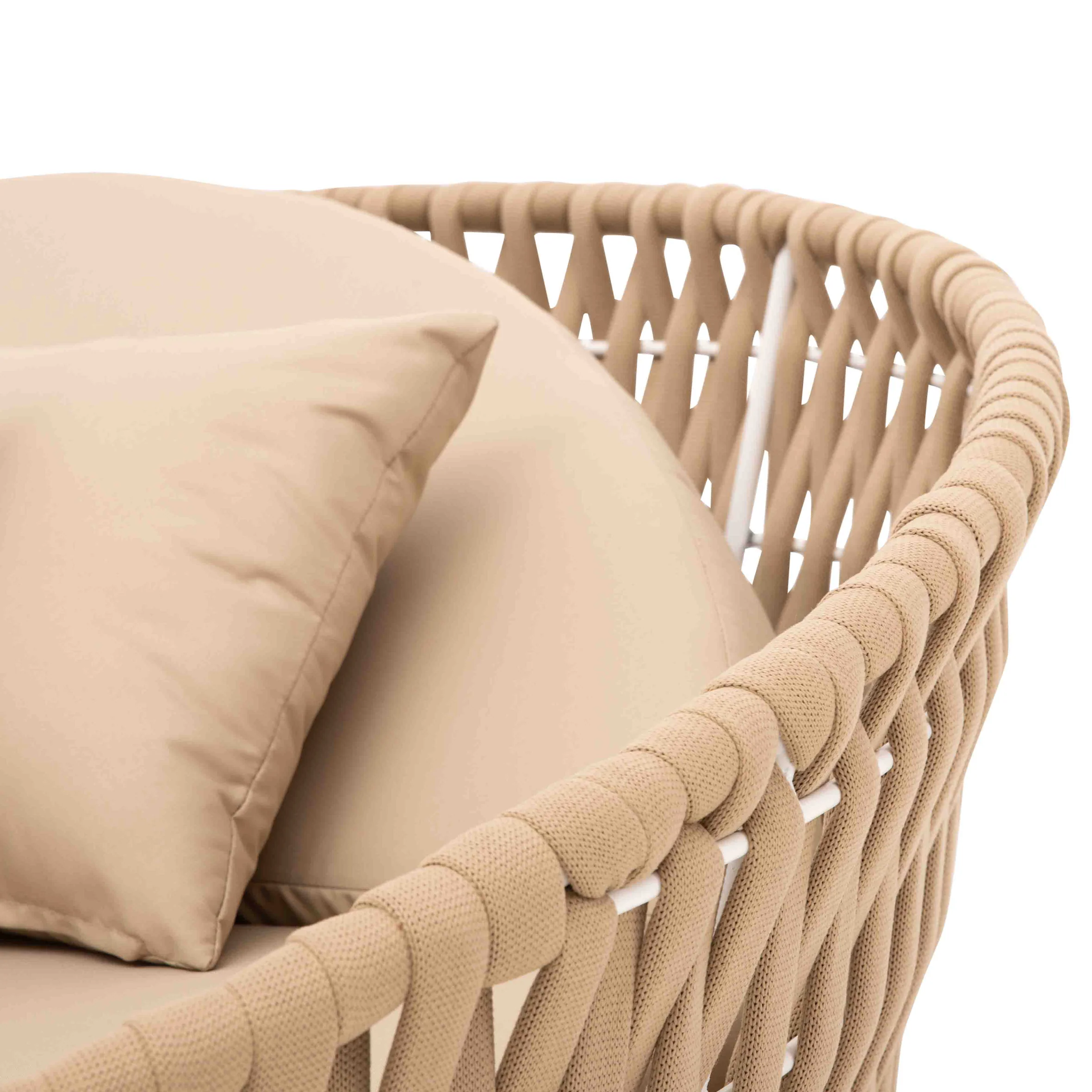 Neck Outdoor Poolside Sunbed With Cushion Daybed (Tan) Braided & Rope - Image 7