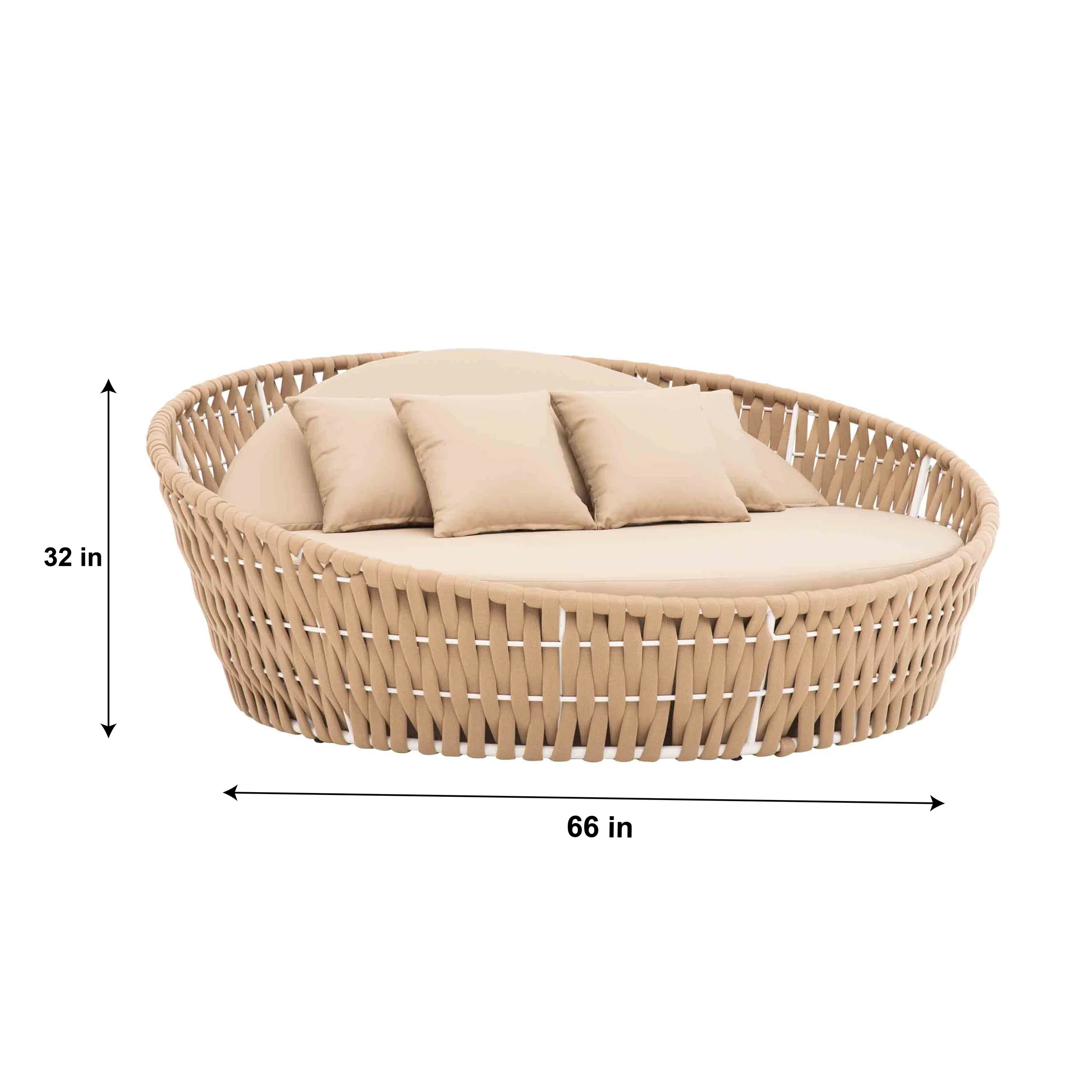 Neck Outdoor Poolside Sunbed With Cushion Daybed (Tan) Braided & Rope - Image 9