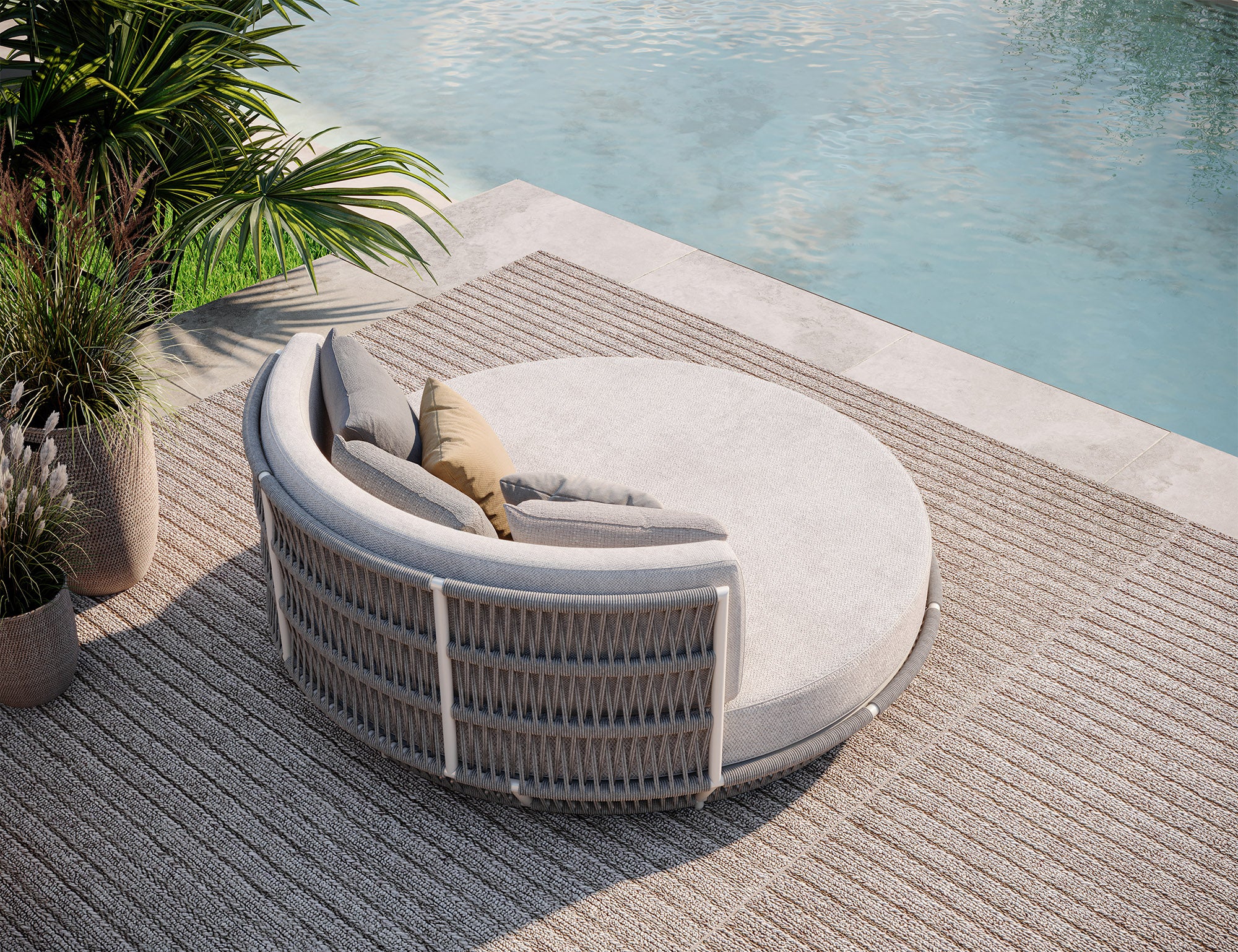 Nemi Outdoor Poolside Sunbed With Cushion Daybed (Grey) Braided & Rope - Image 2