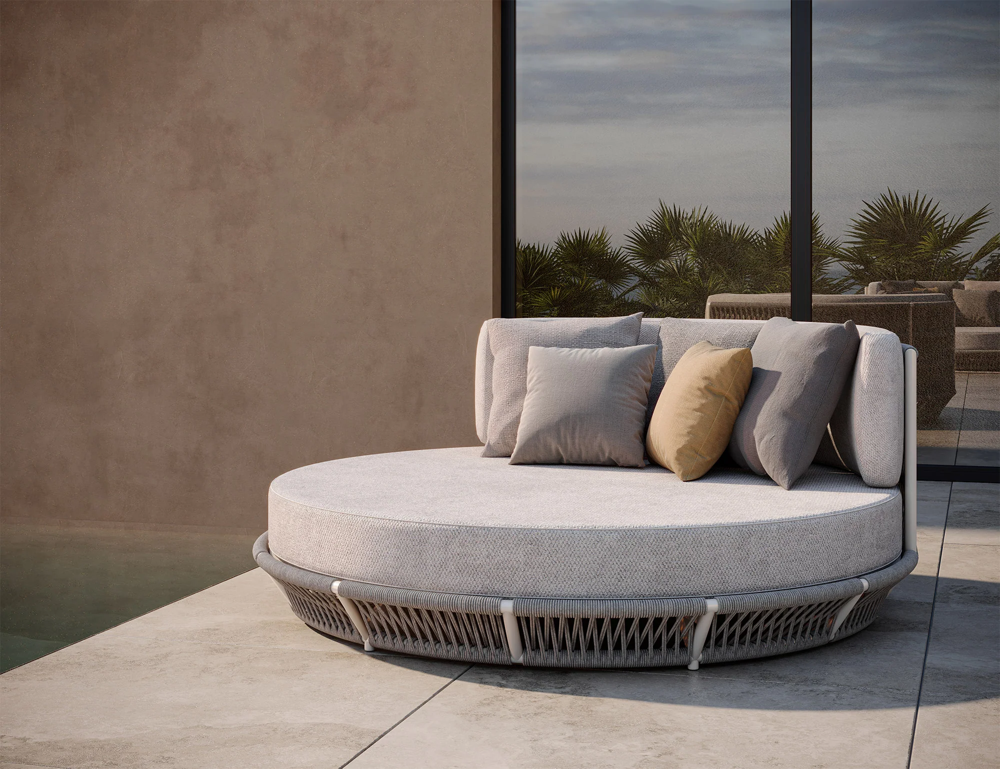 Nemi Outdoor Poolside Sunbed With Cushion Daybed (Grey) Braided & Rope - Image 3