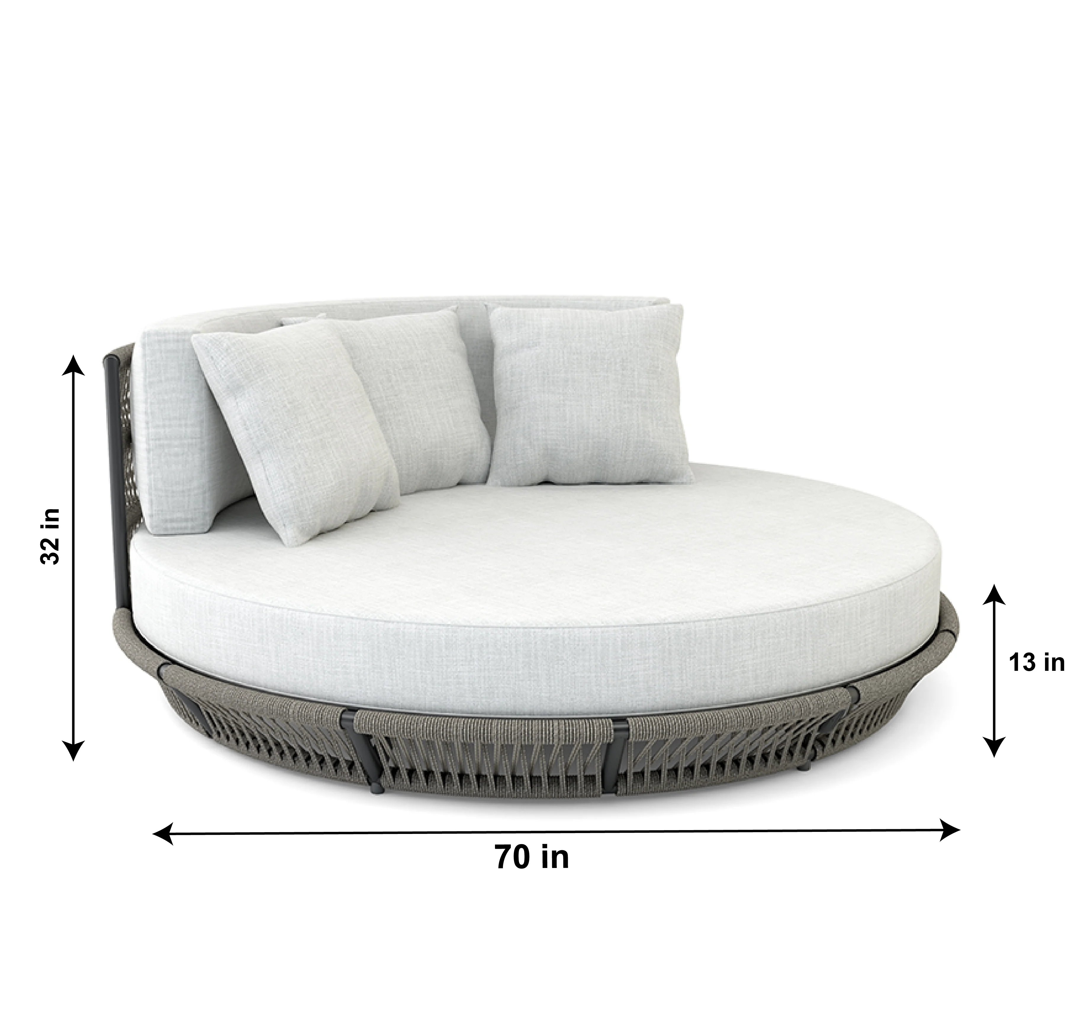 Nemi Outdoor Poolside Sunbed With Cushion Daybed (Grey) Braided & Rope - Image 5