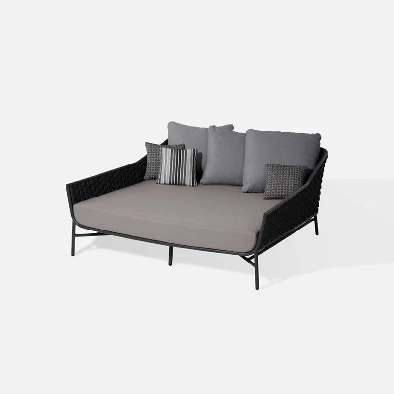 Nero Outdoor Poolside Sunbed With Cushion Daybed (Black) Braided & Rope - Image 2