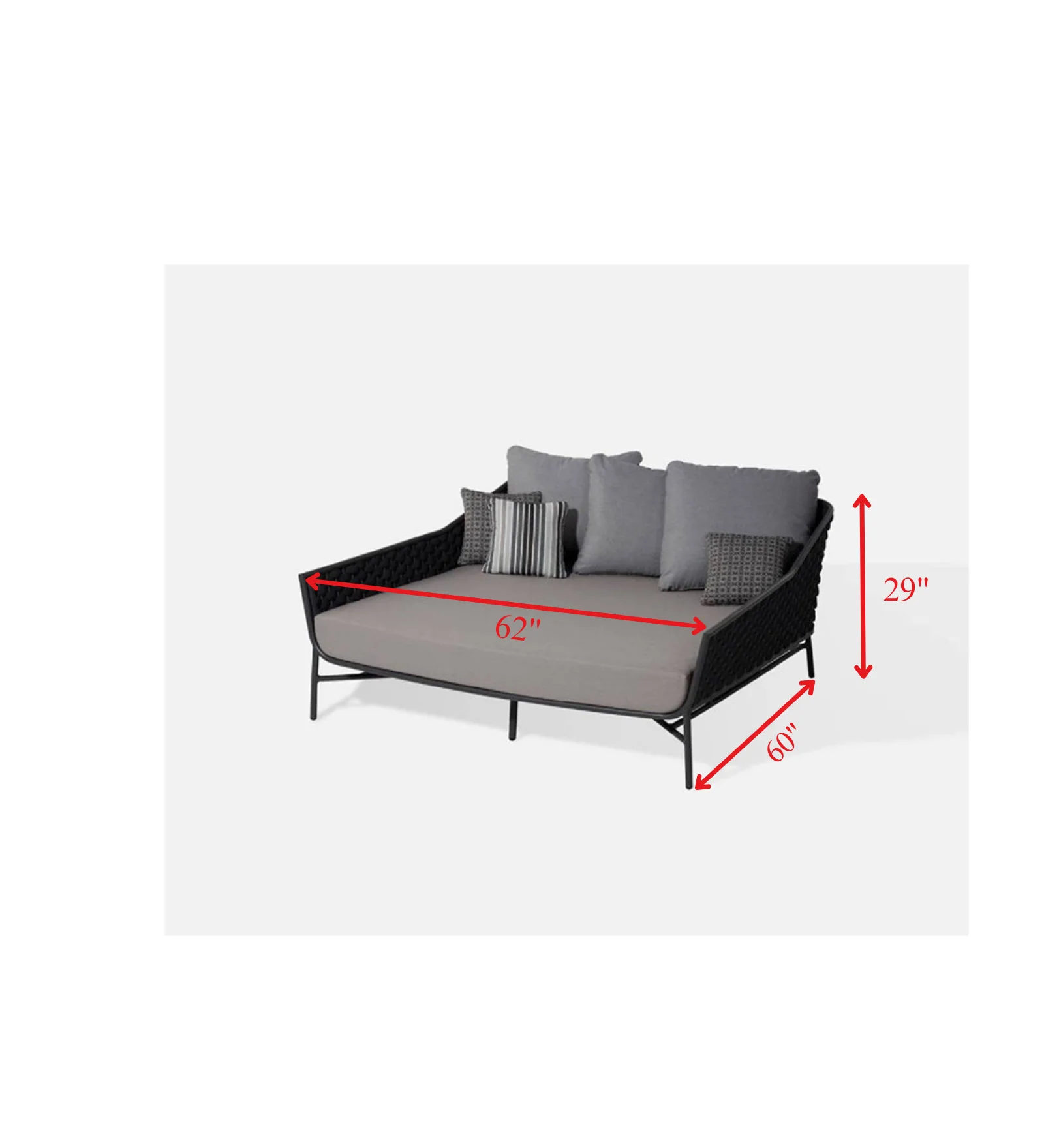 Nero Outdoor Poolside Sunbed With Cushion Daybed (Black) Braided & Rope - Image 3