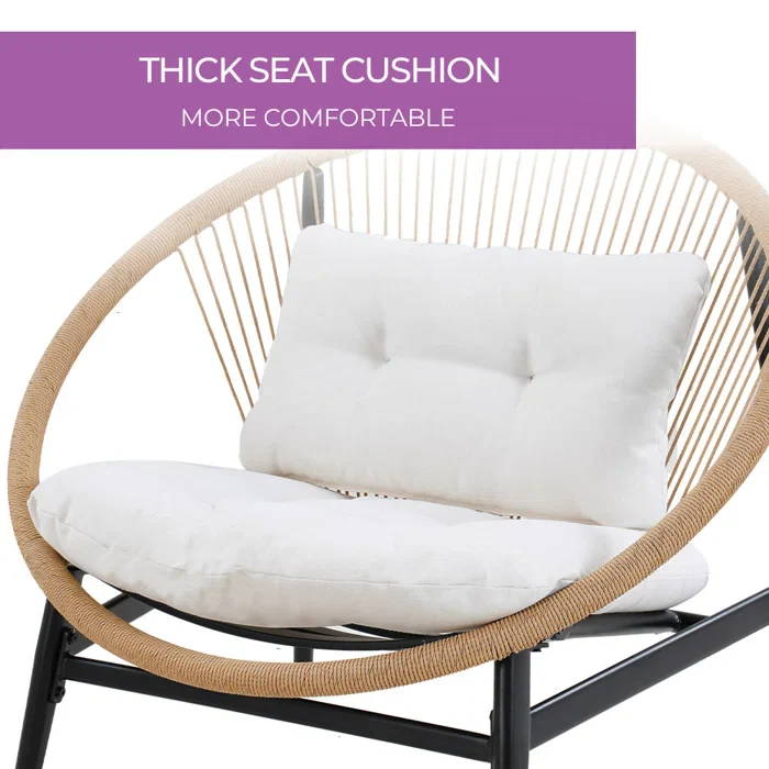 Nieve Outdoor Patio Seating Set 2 Chairs and 1 Table Set (Honey) Braided & Rope - Image 4