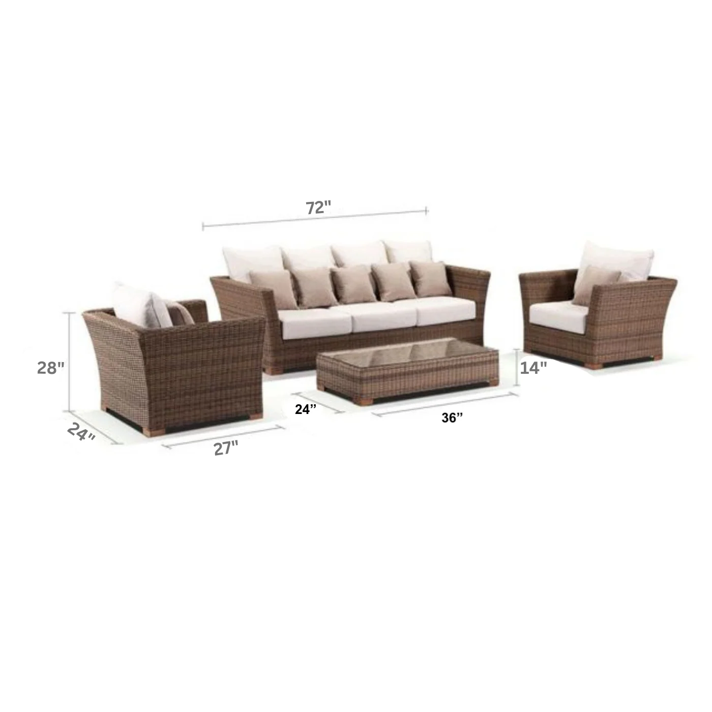 Noelia Outdoor Sofa Set 3 Seater , 2 Single seater and 1 Center Table (Brown + Cream) - Image 4