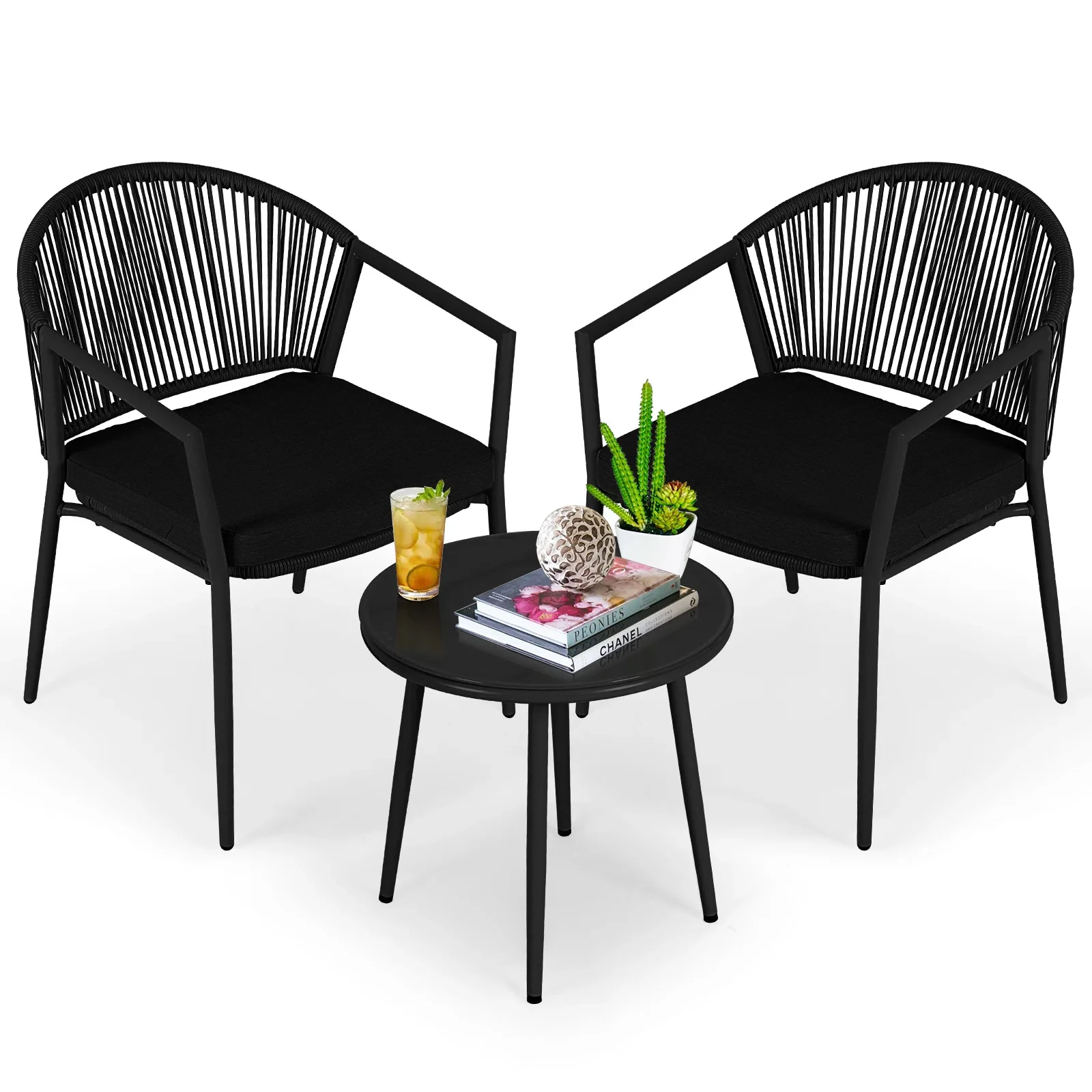 Ocana Outdoor Patio Seating Set 2 Chairs and 1 Table Set Braided And Rope - Image 3