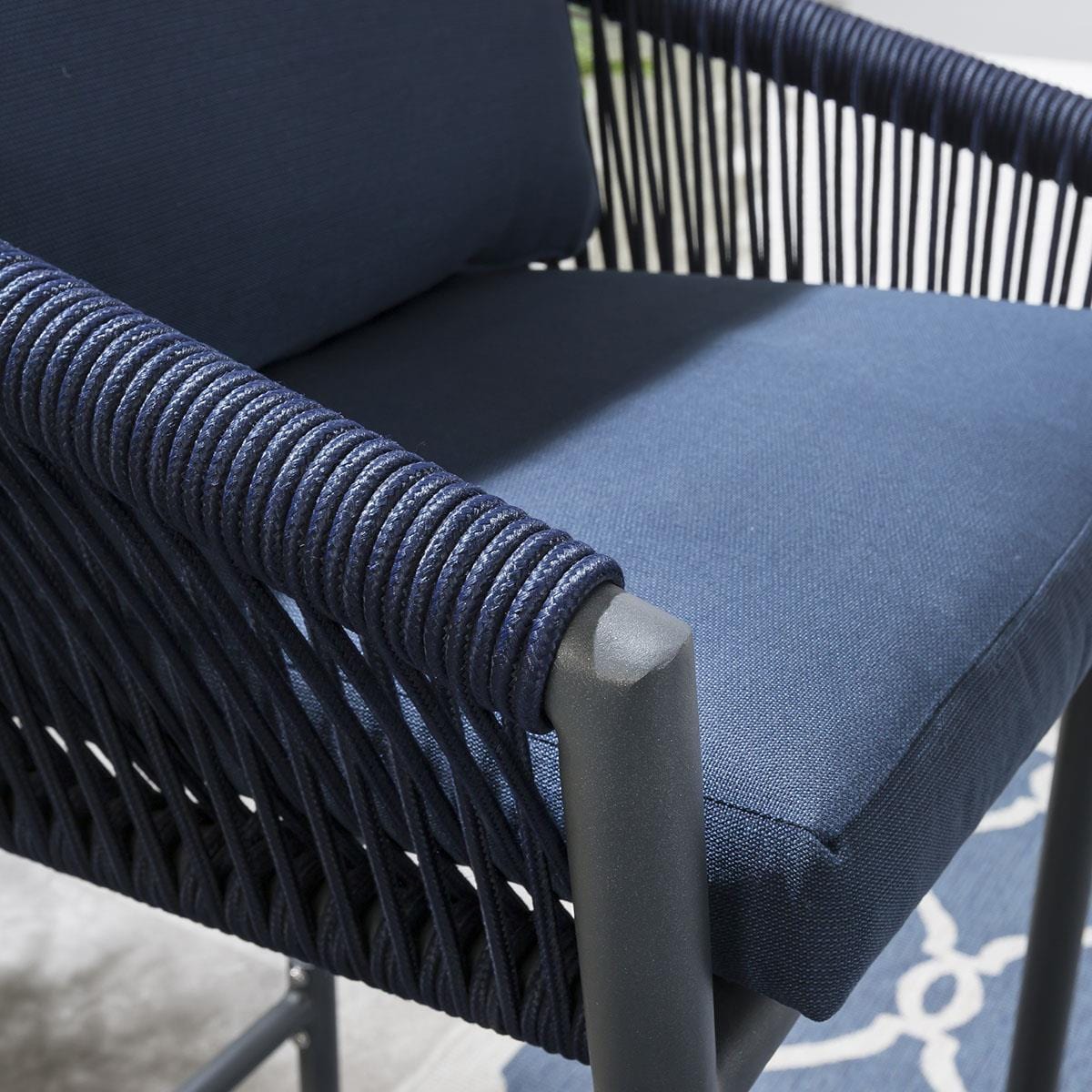 Olalla Outdoor Patio Bar Set 4 Chairs and 1 Table Set (Blue) Braided & Rope - Image 6