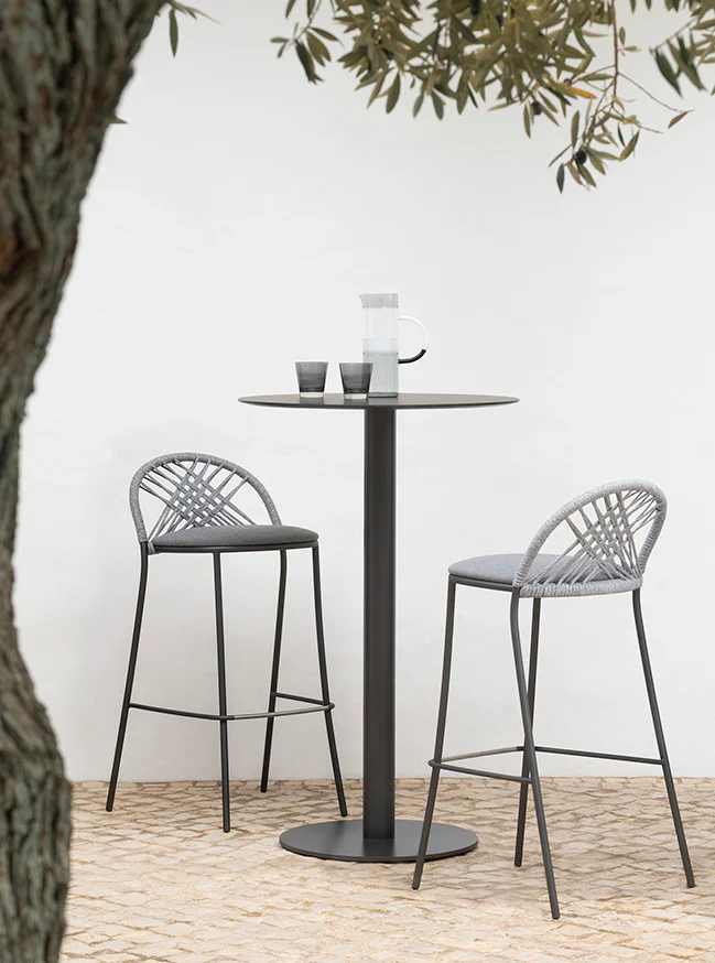 Olivie Outdoor Patio Bar Set 2 Chairs and 1 Table Set (Grey)  Braided & Rope