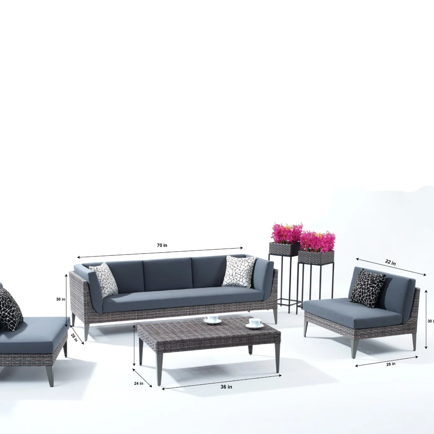 Euvan Outdoor Garden Balcony Sofa Set 3 Seater and 2 Single Seater With 1 Center Table Set (Brown + Navy Blue) - Image 5