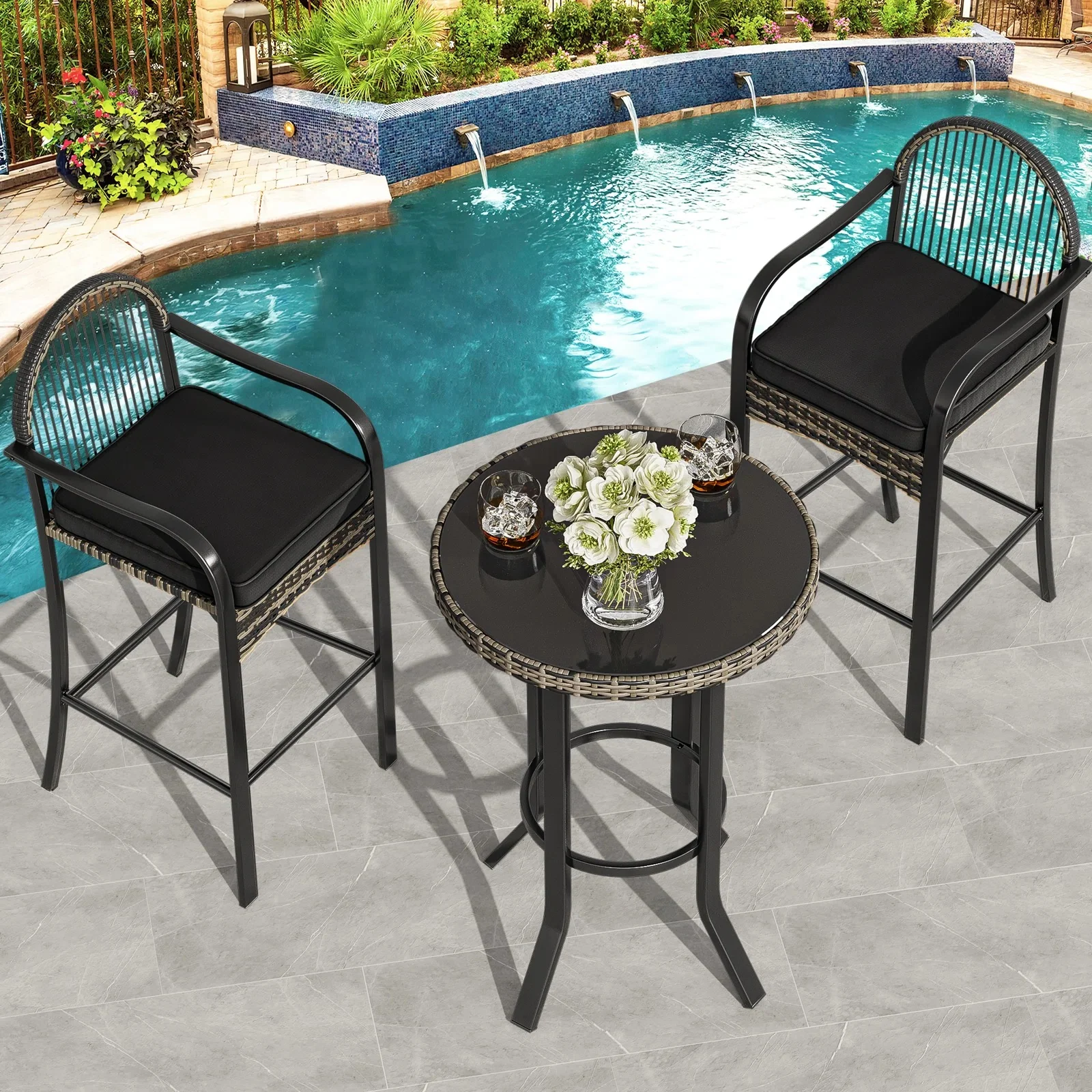 Chairio Outdoor Bar Sets 2 Chairs and 1 Table Patio Bar Set - Image 2