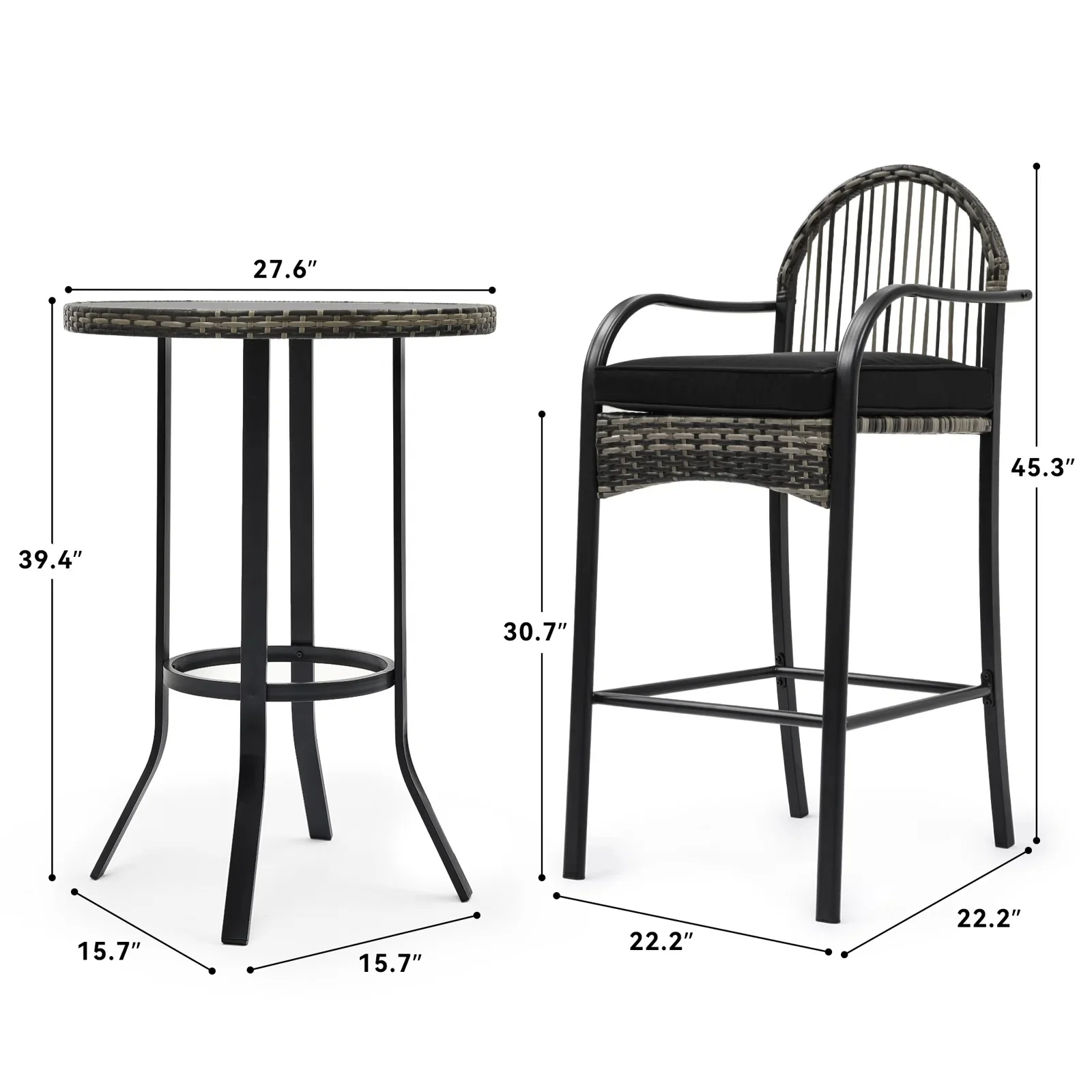 Chairio Outdoor Bar Sets 2 Chairs and 1 Table Patio Bar Set - Image 6