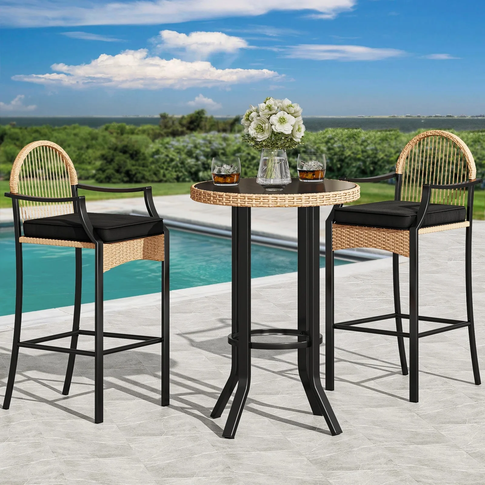 Chairio Outdoor Bar Sets 2 Chairs and 1 Table Patio Bar Set - Image 7