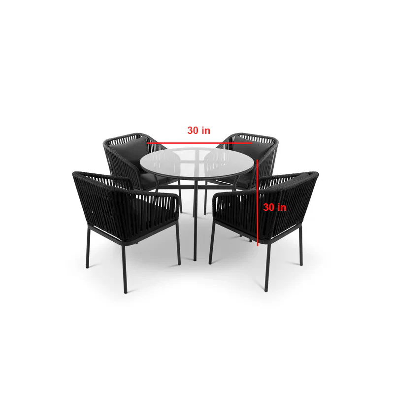 Sedona Outdoor Patio Seating Set 4 Chairs and 1 Table Set (Black) Braided & Rope - Image 5