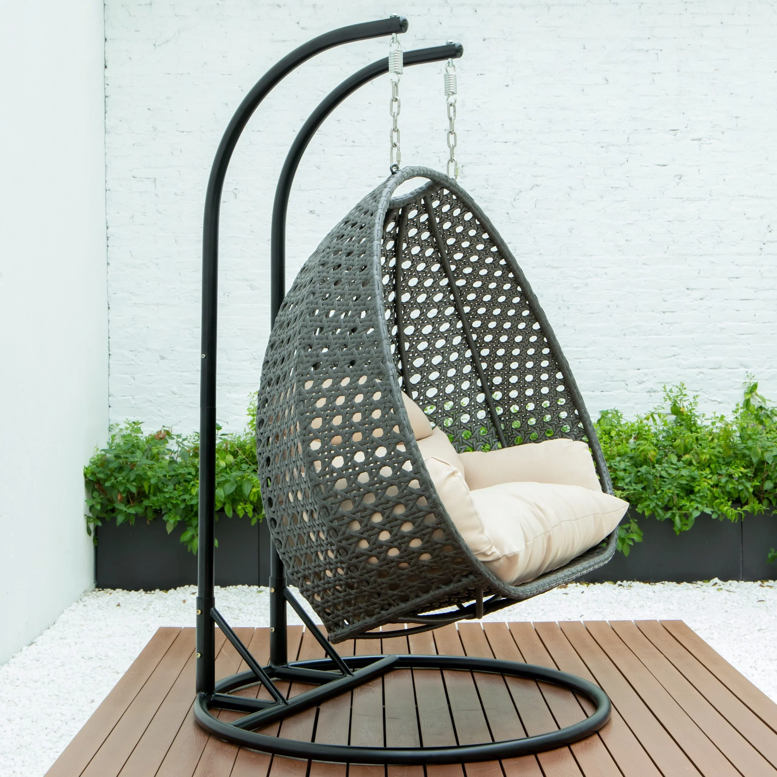 Paccio Double Seater Hanging Swing With Stand For Balcony , Garden Swing (Dark Grey) - Image 3