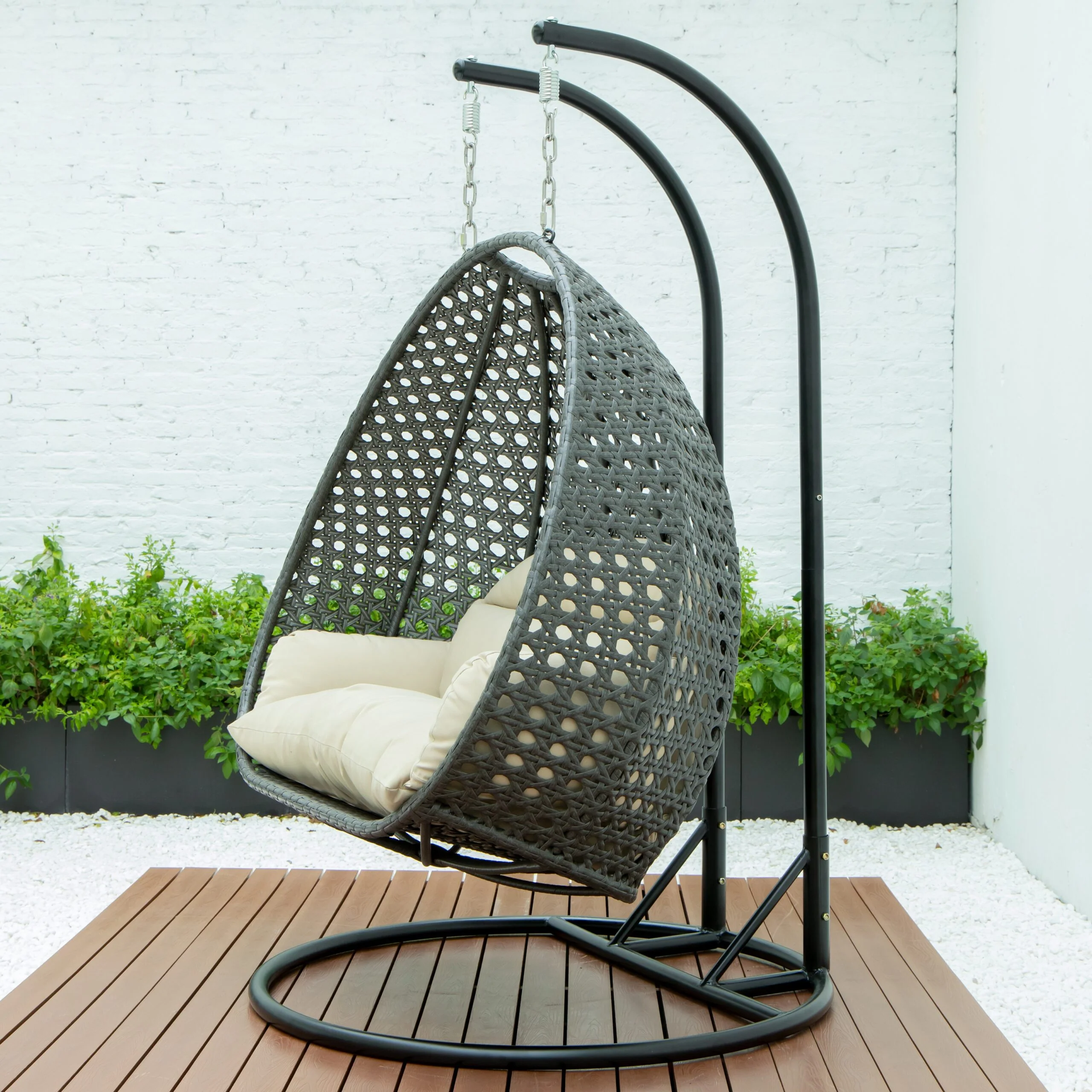 Paccio Double Seater Hanging Swing With Stand For Balcony , Garden Swing (Dark Grey) - Image 86