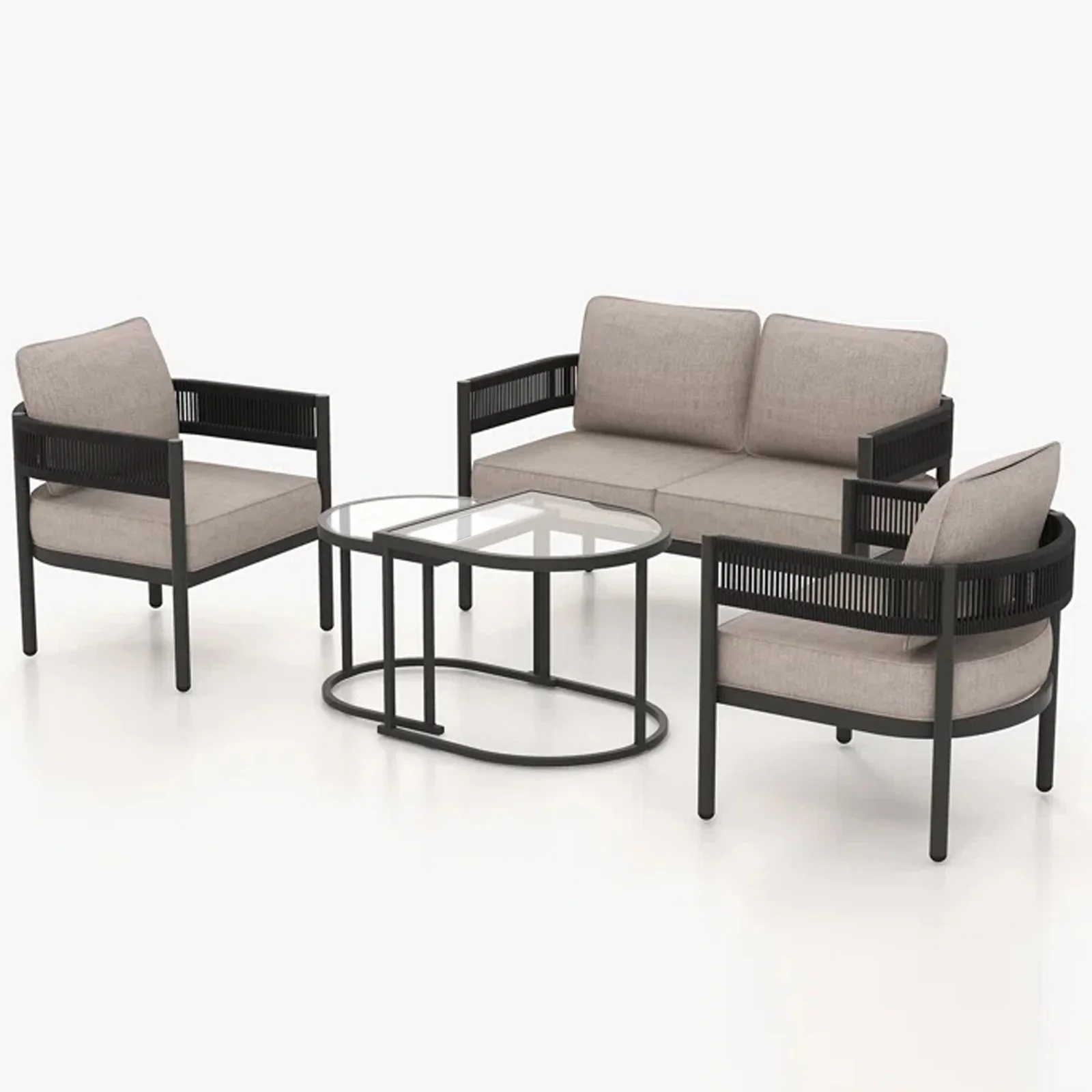 Perpetua Outdoor Sofa Set 2 Seater, 2 Single seater and 1 Center Table (Black) - Image 3
