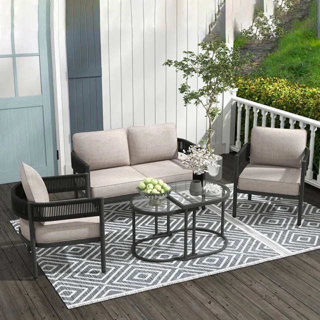 Perpetua Outdoor Sofa Set 2 Seater, 2 Single seater and 1 Center Table (Black) - Image 4