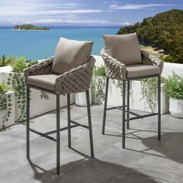 Philip Outdoor Patio Bar Set 6 Chairs and 1 Table Set Braided & Rope - Image 3