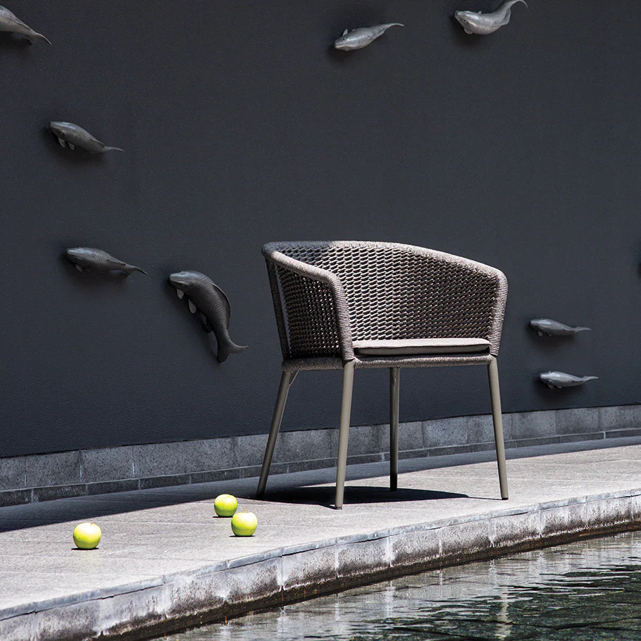 Pico Outdoor Patio Seating Set 2 Chairs and 1 Table Set (Black) Braided & Rope - Image 2