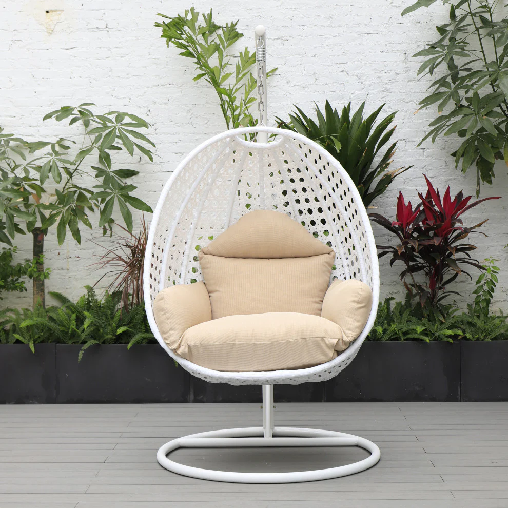 Pico Single Seater Hanging Swing With Stand For Balcony , Garden (White)