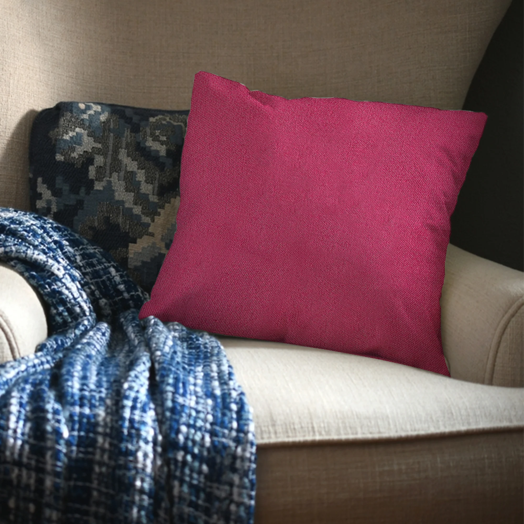 Pink Outdoor Fabric Pillow Plain Shade 08 - Image 2