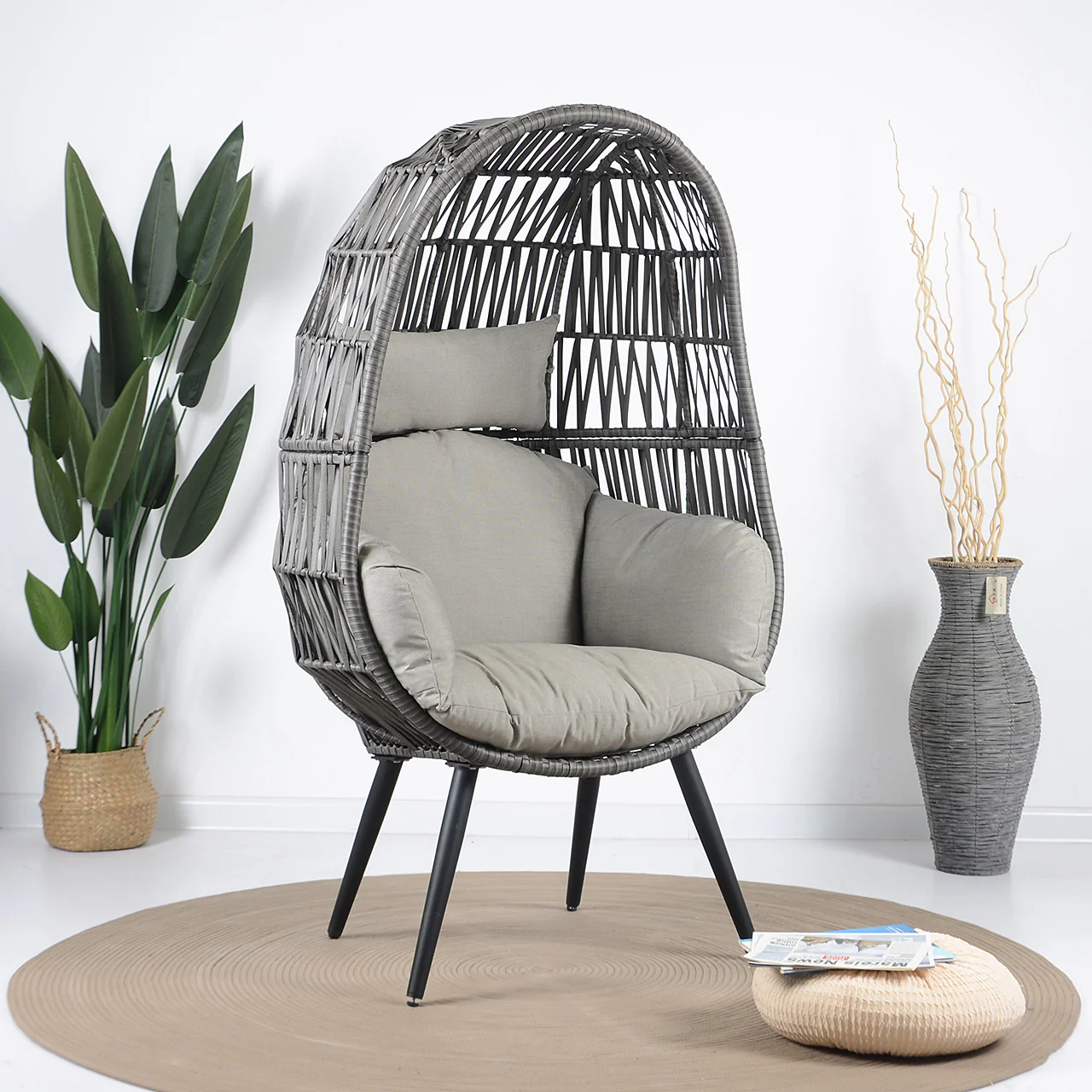 Pino Single Seater Swing Basket For Balcony & Garden (Grey)