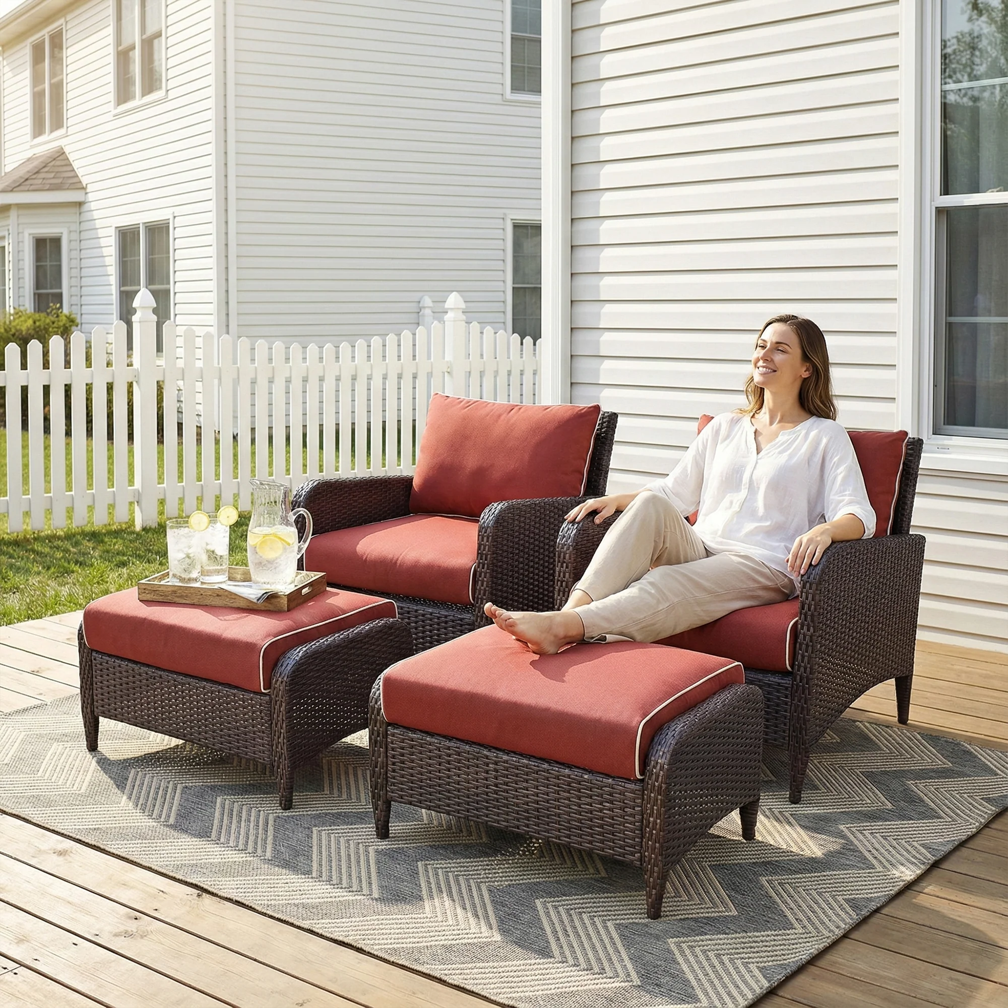 Propria Outdoor Sofa Set  2 Single seater with 2 ottoman  (Brown) - Image 4