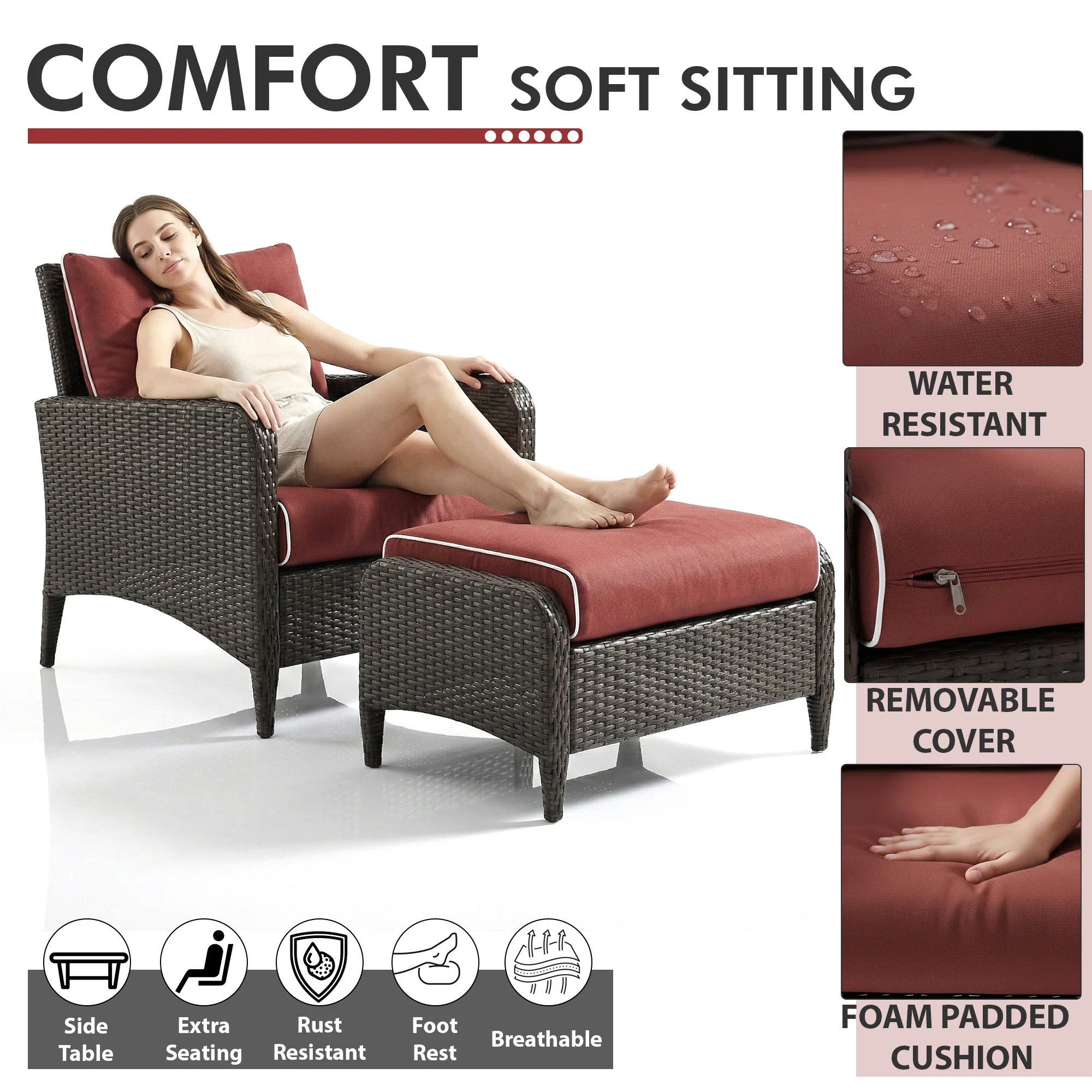 Propria Outdoor Sofa Set  2 Single seater with 2 ottoman  (Brown) - Image 6