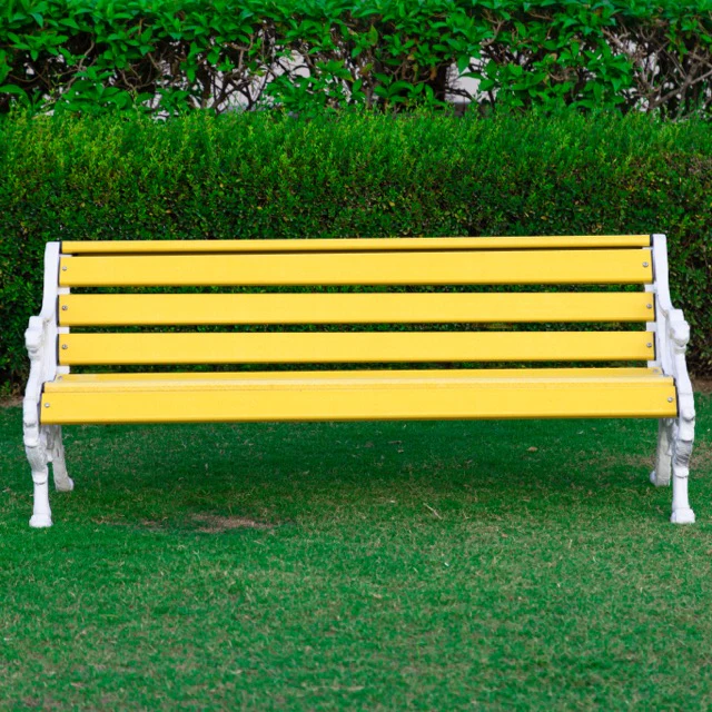 Pryce Cast Iron 3 Seater FRP Garden Bench for Outdoor Park - (Yellow + White) - Image 2