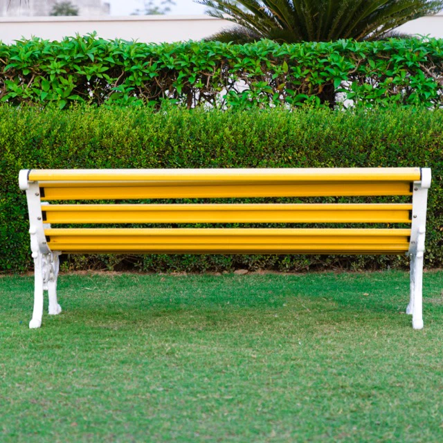 Pryce Cast Iron 3 Seater FRP Garden Bench for Outdoor Park - (Yellow + White) - Image 3
