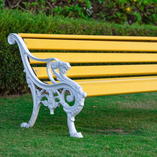 Pryce Cast Iron 3 Seater FRP Garden Bench for Outdoor Park - (Yellow + White) - Image 4