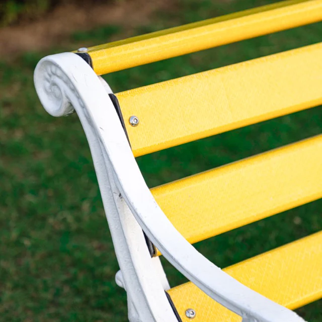 Pryce Cast Iron 3 Seater FRP Garden Bench for Outdoor Park - (Yellow + White) - Image 5
