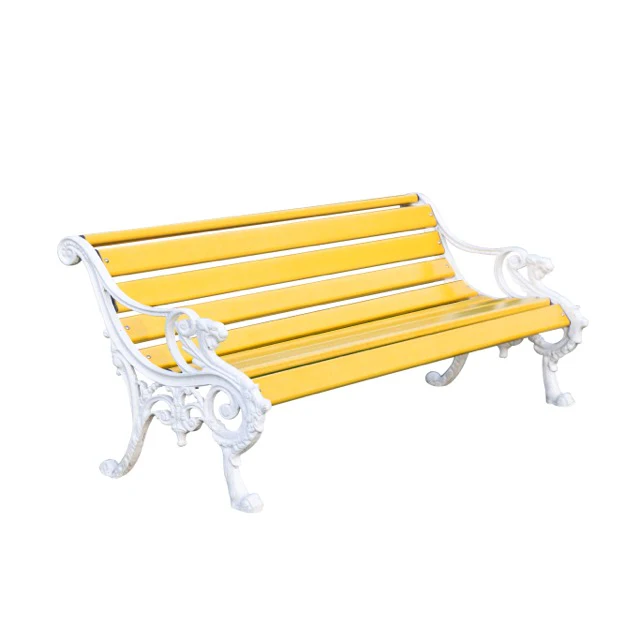 Pryce Cast Iron 3 Seater FRP Garden Bench for Outdoor Park - (Yellow + White) - Image 6