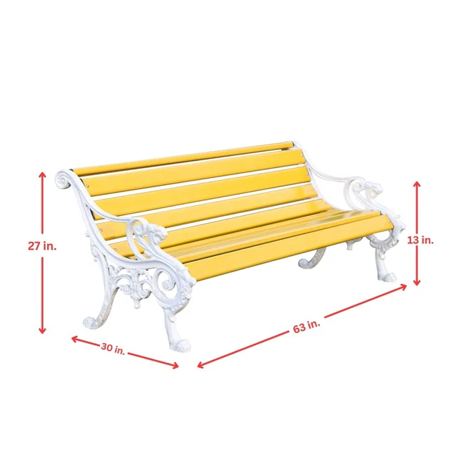 Pryce Cast Iron 3 Seater FRP Garden Bench for Outdoor Park - (Yellow + White) - Image 7