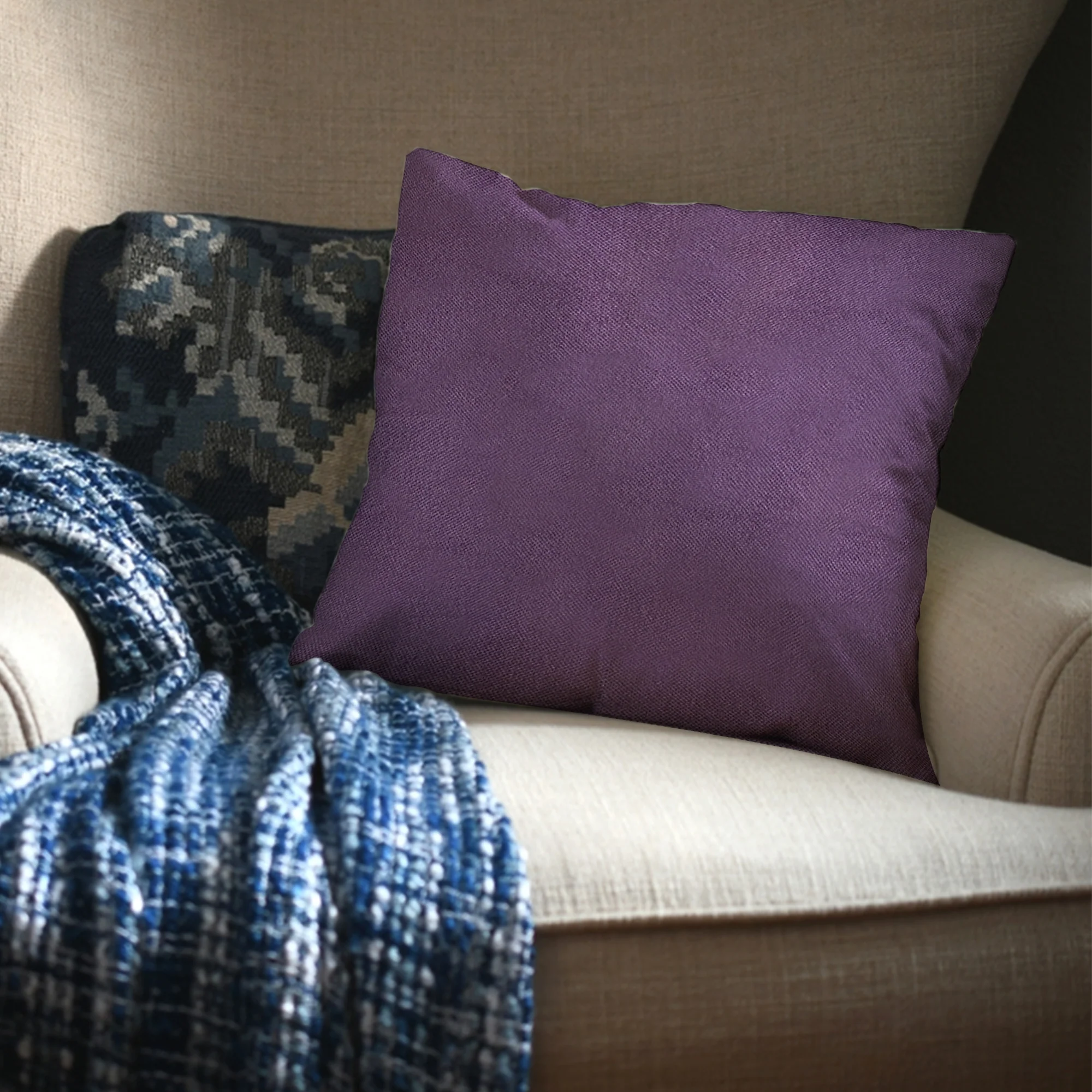 Purple Outdoor Fabric Pillow Plain Shade 07 - Image 2
