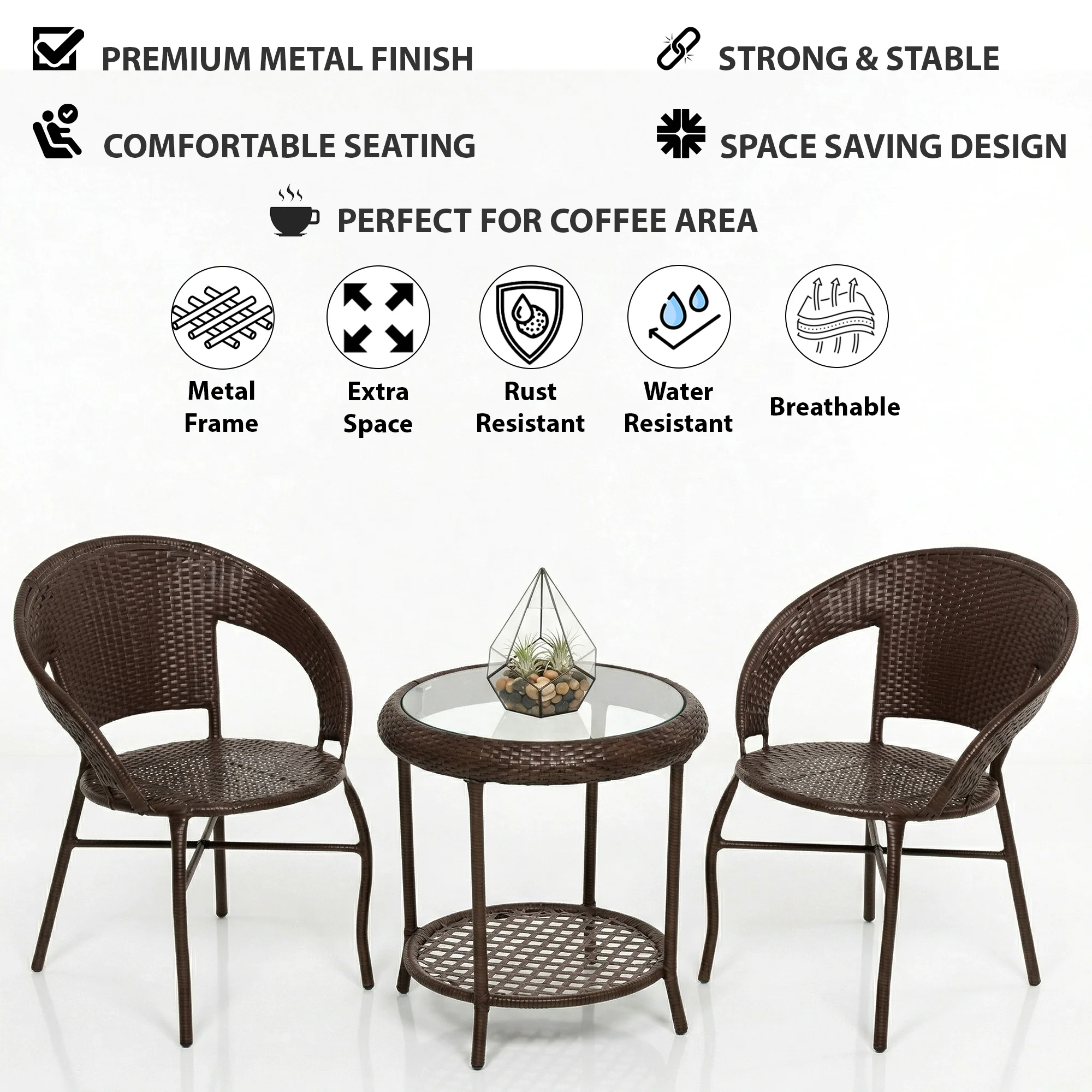 Riva Outdoor Patio Seating Set 2 Chairs and 1 Table Set - Image 7
