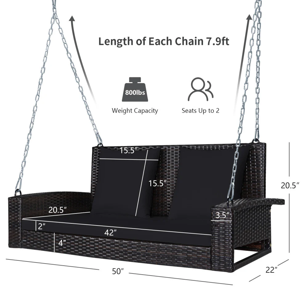 Robertina Double Seater Hanging Swing Without Stand For Balcony, Garden Swing (Dark Brown) - Image 7