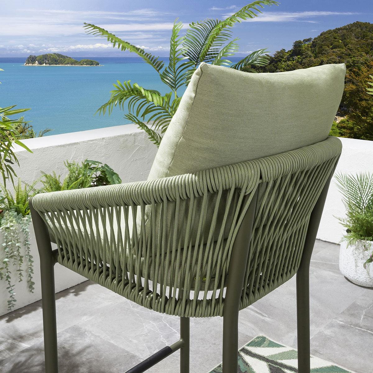 Rocío Outdoor Patio Bar Set 4 Chairs and 1 Table Set (Green) Braided & Rope - Image 7