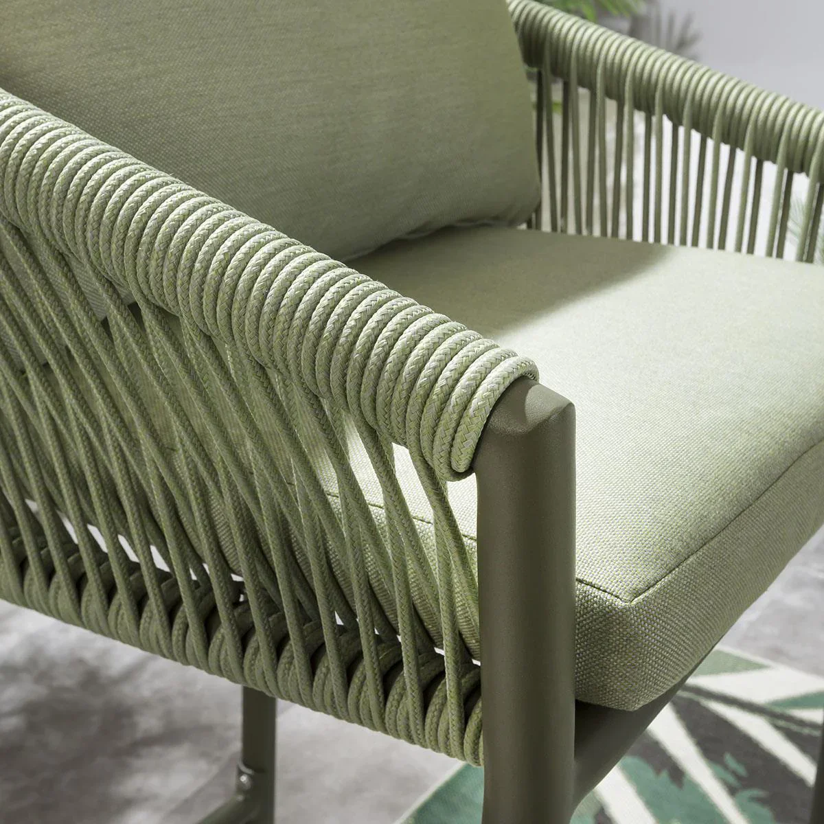 Rocío Outdoor Patio Bar Set 4 Chairs and 1 Table Set (Green) Braided & Rope - Image 8