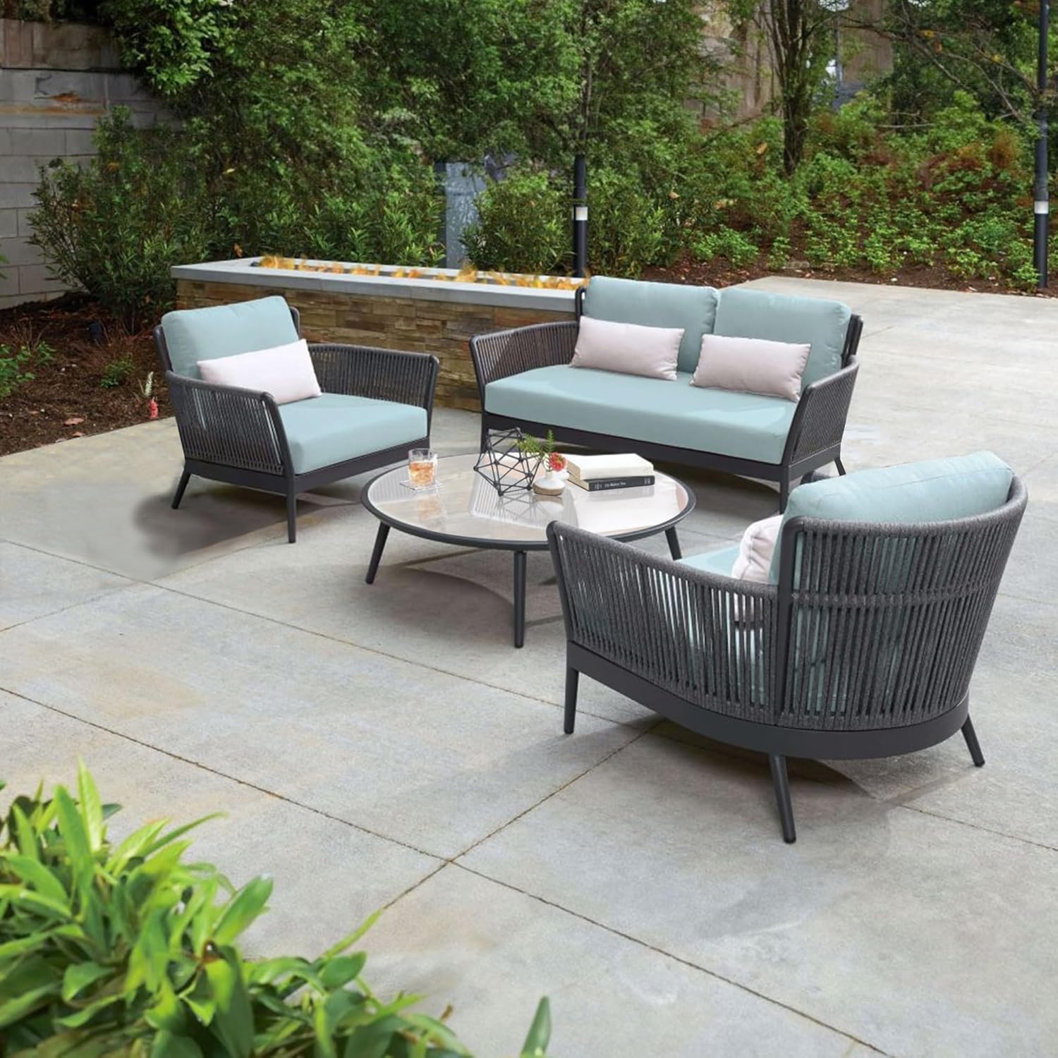 Rua Outdoor Garden Balcony Sofa Set 2 Seater , 2 Single Seater 1 Center Table Set (Dark Grey) Braided and Rope - Image 3