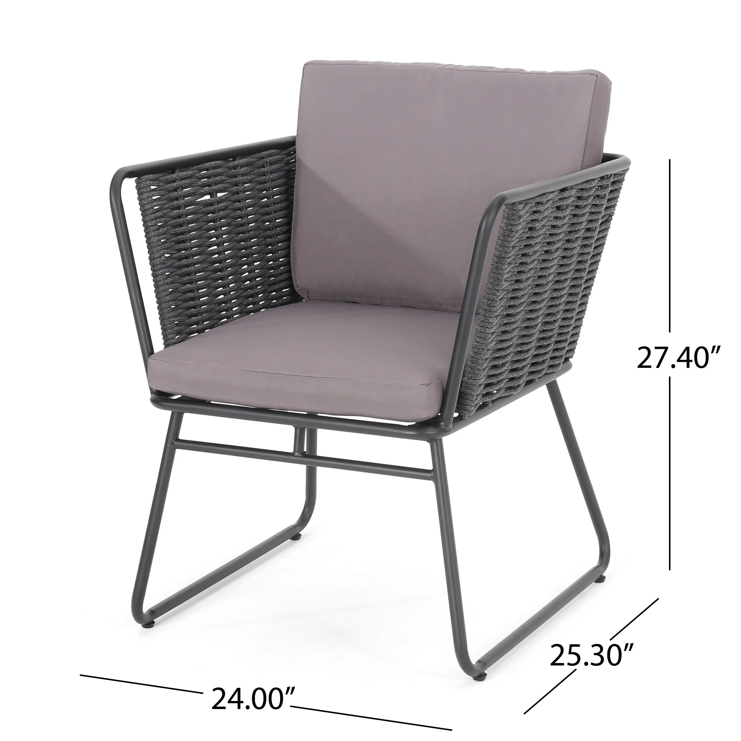 Scat Outdoor Patio Seating Set 2 Chairs and 1 Table Set (Grey) Braided & Rope - Image 3